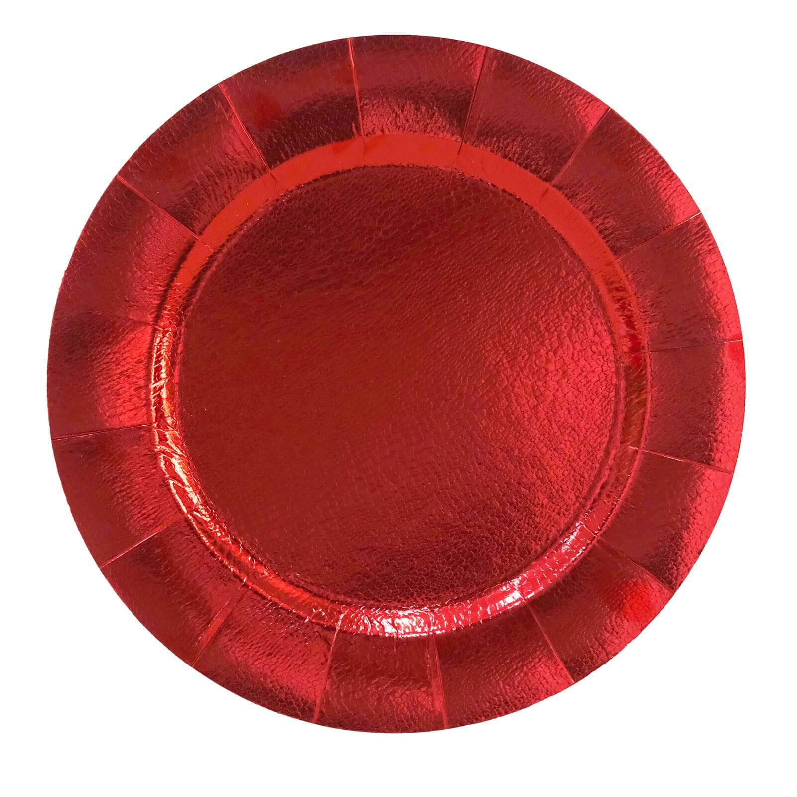 10-Pack Disposable Round Charger Plates in Red with Leathery Texture - Durable 1100GSM Cardboard Placemats 13"