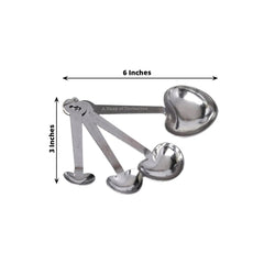 Set of 4 Engraved Silver Heart Measuring Spoon Wedding Party Favors Set, Free Gift Box & Thank You Tag Included