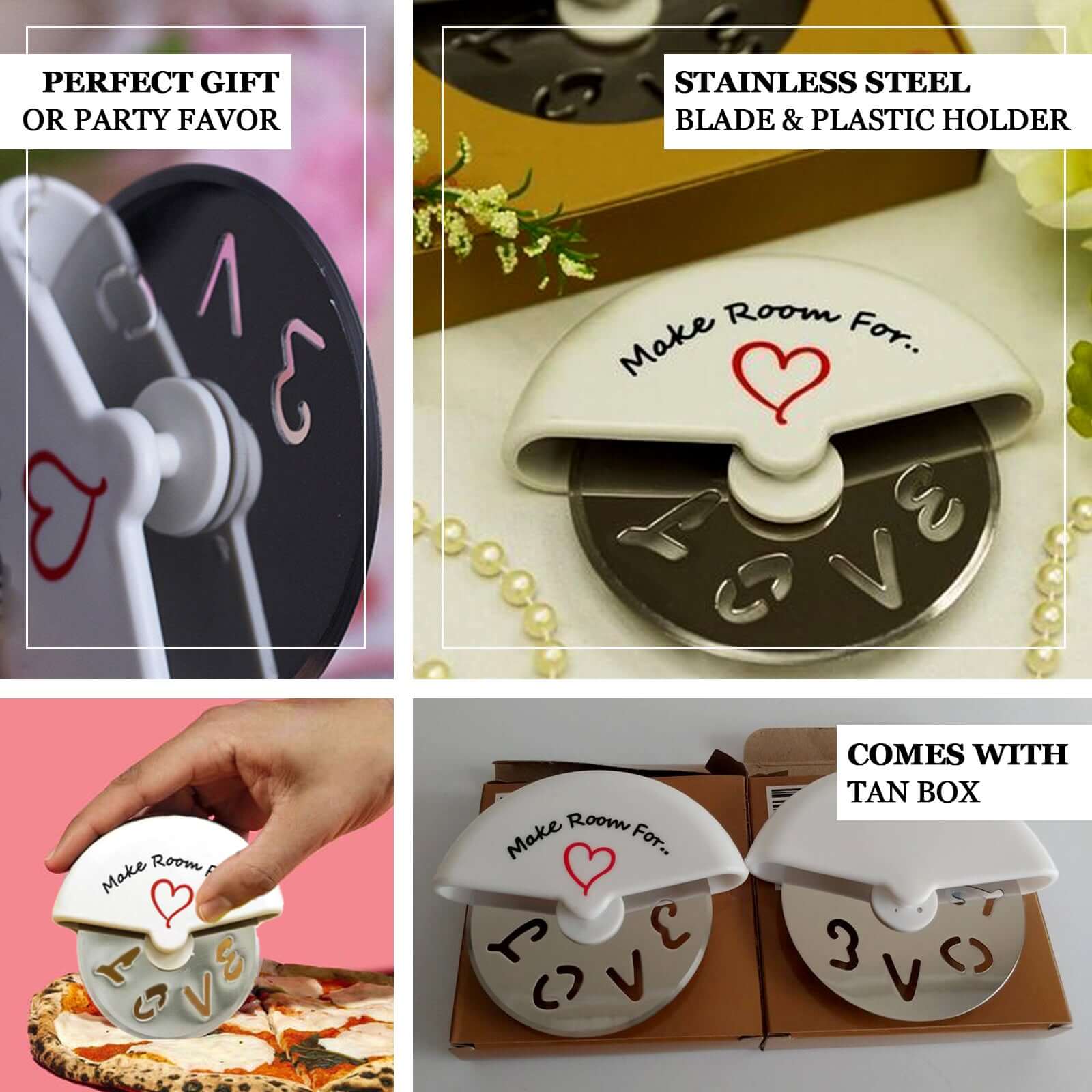 Make Room For Love Stainless Steel Pizza Cutter Party Favor