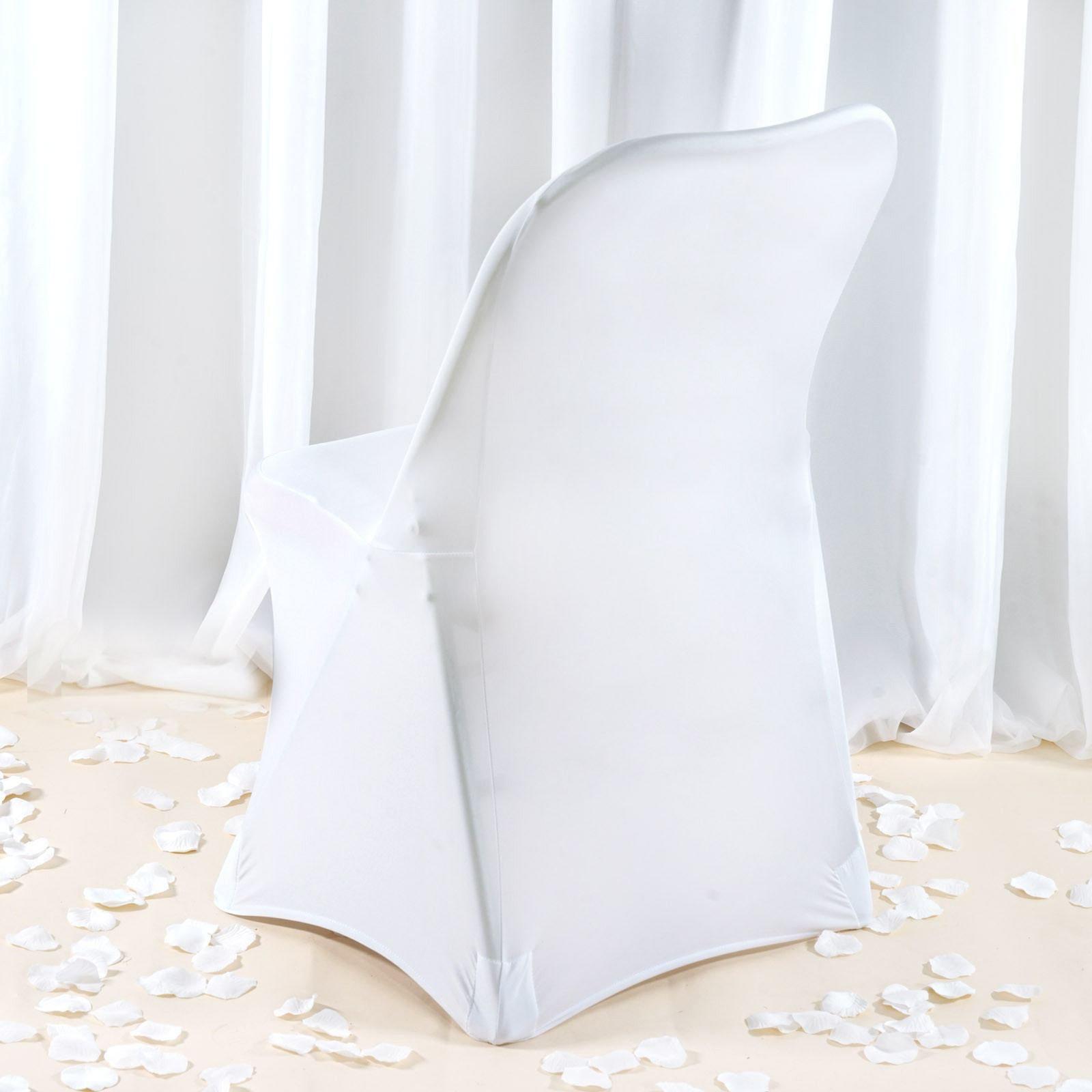 Premium Spandex Chair Cover with Foot Pockets for Folding Chairs White - Stretch Fitted 220GSM Fabric for Weddings & Gatherings