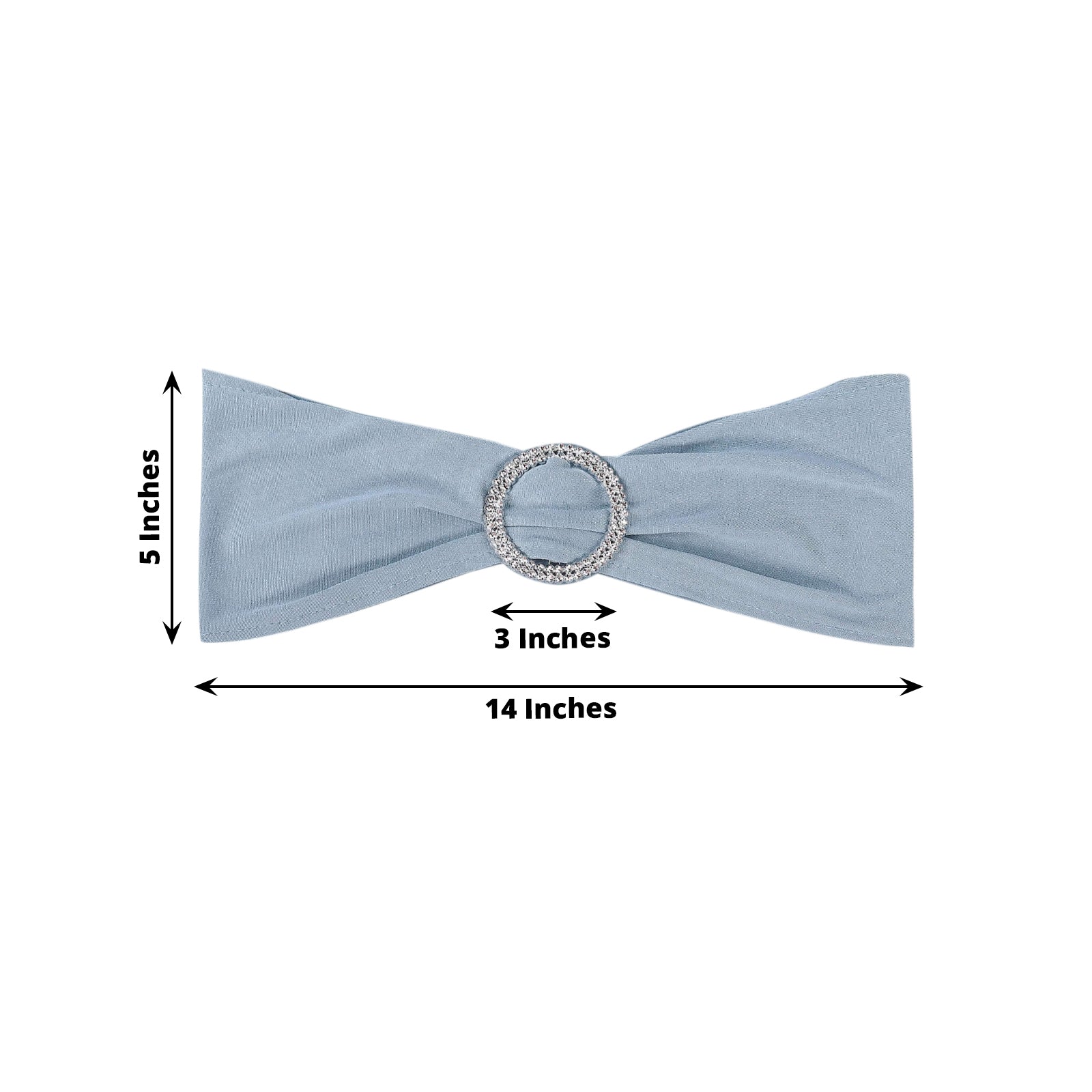 5 Pack Stretch Spandex Chair Sashes Dusty Blue - Reusable Chair Bands with Silver Diamond Ring Slide Buckle 5"x14"