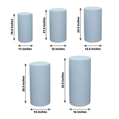 Set of 5 Dusty Blue Spandex Cylinder Pedestal Stand Covers, Stretchable Pillar Prop Covers - 160 GSM