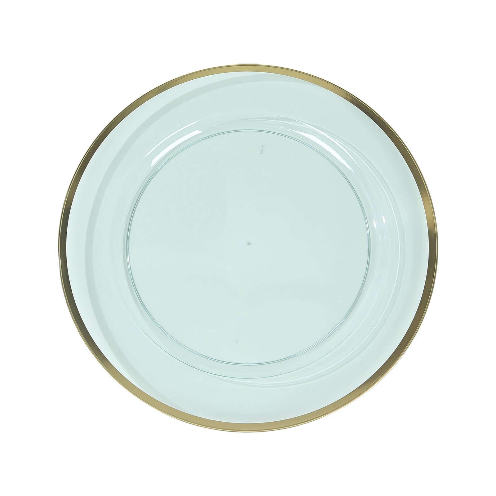 10-Pack Economy Plastic Round Charger Plates 12" in Transparent Blue with Wide Gold Rim, Decorative Dinner Party Serving Plates