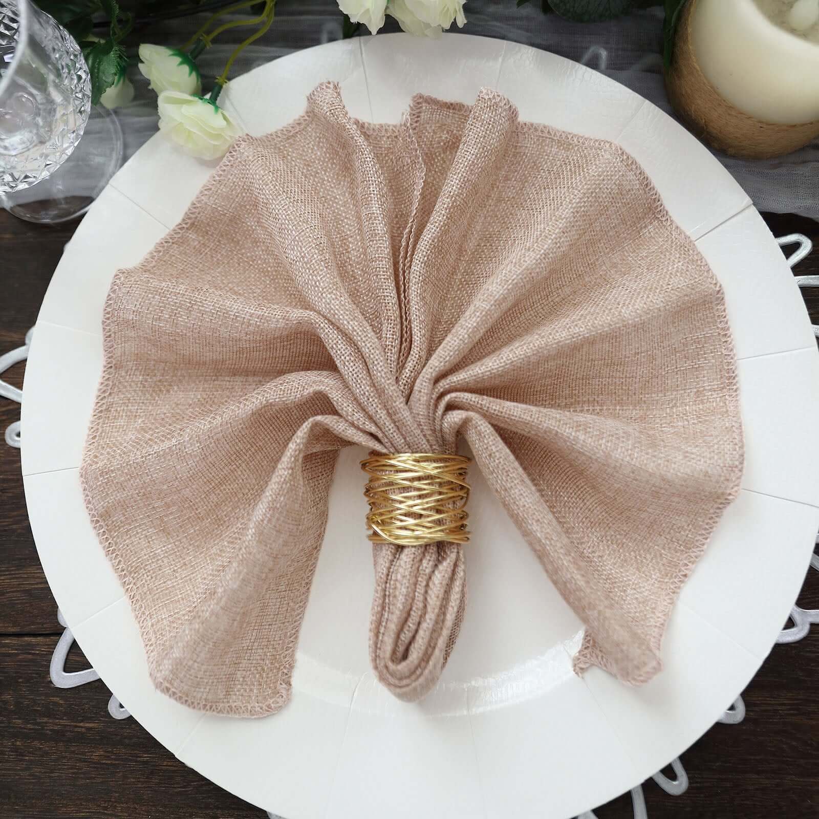 5 Pack Faux Jute 19"x19" Napkins Dusty Rose - Authentic Burlap Look Cloth Napkins