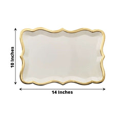 10-Pack Paper 14"x10" Rectangle Serving Trays White with Gold Rim for Weddings & Parties