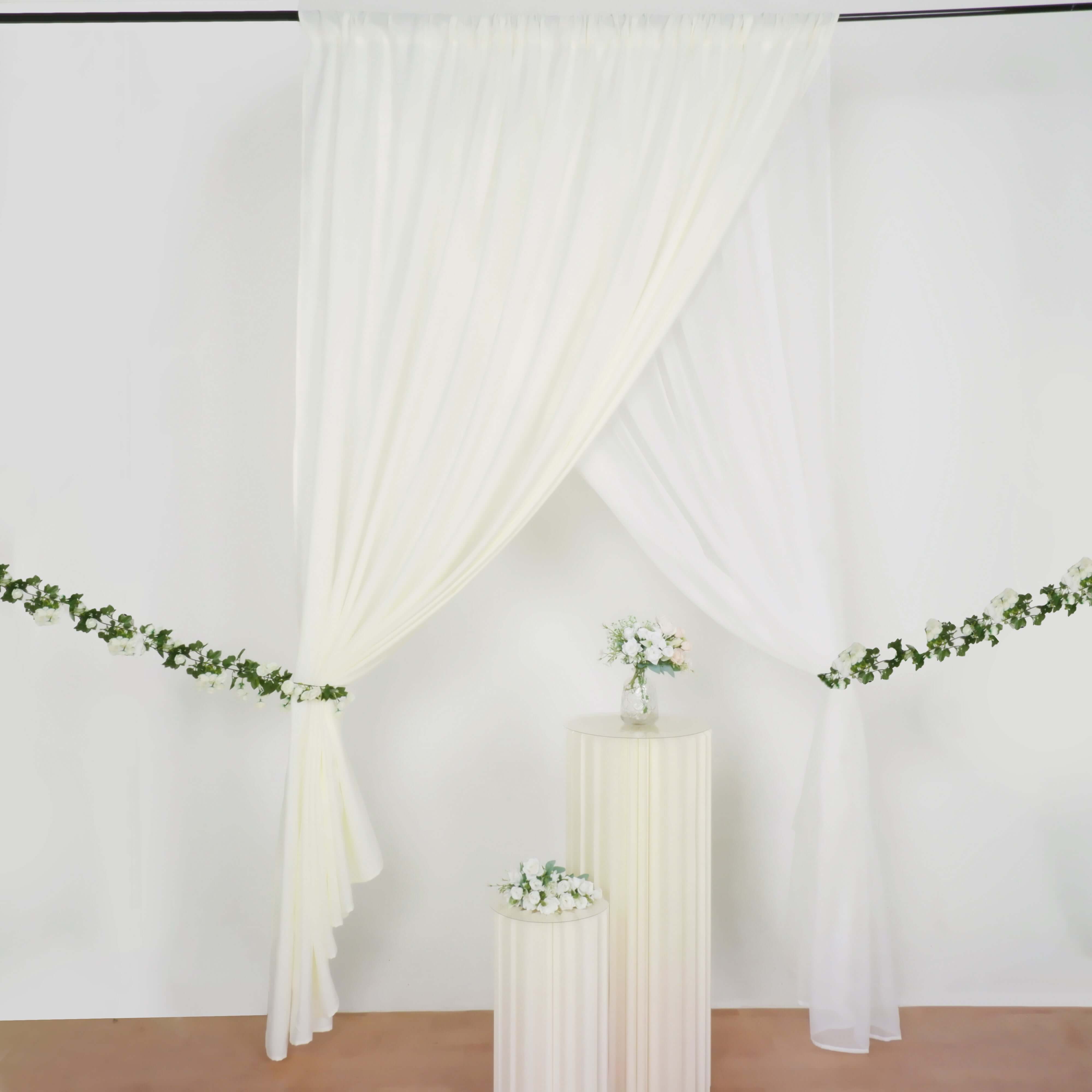 Ivory Chiffon Polyester Event Curtain Drapes, Dual Layer Divider Backdrop Curtain Panels with Rod Pockets - 10ftx10ft
