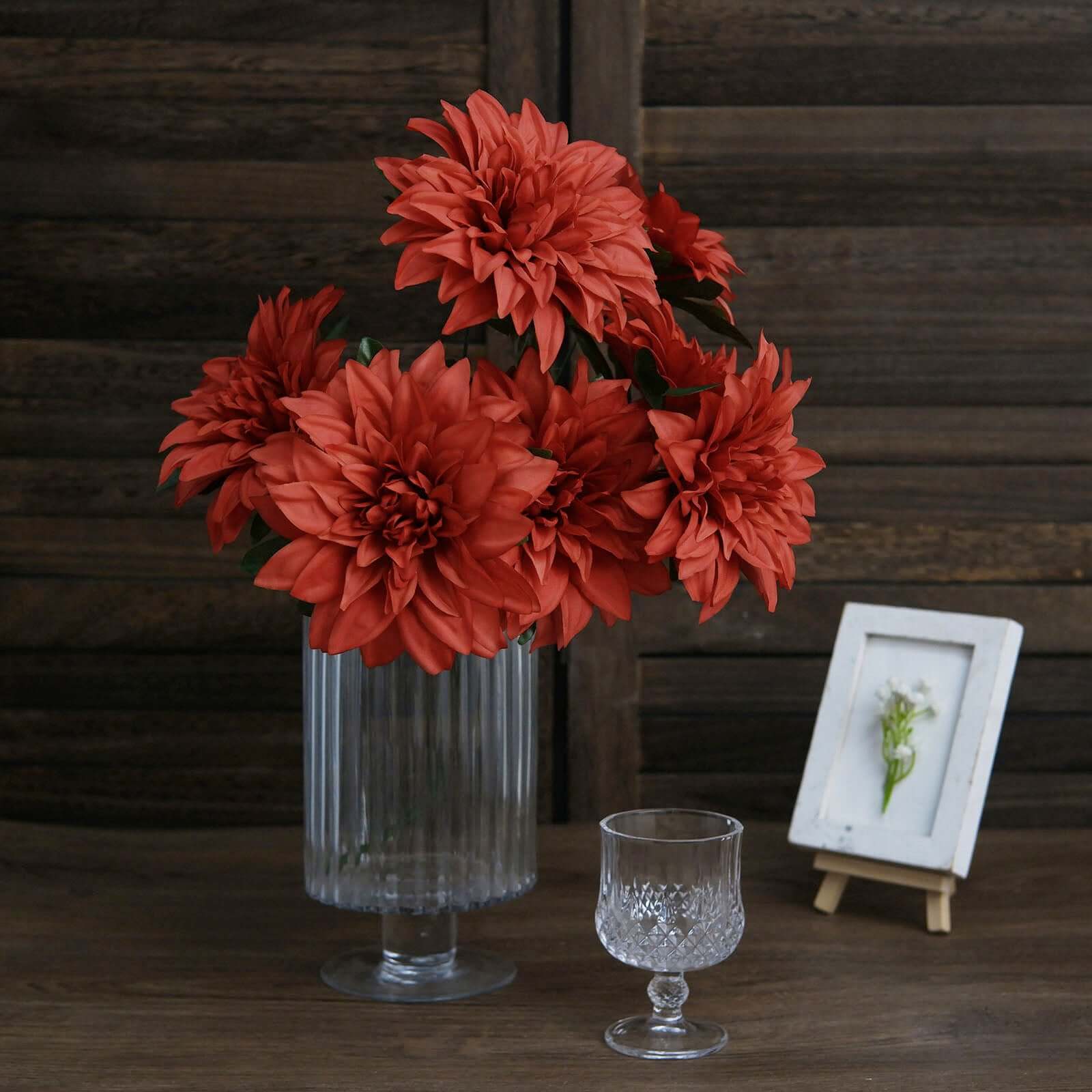 2 Bouquets 20" Terracotta Artificial Silk Dahlia Flower Spray Bushes