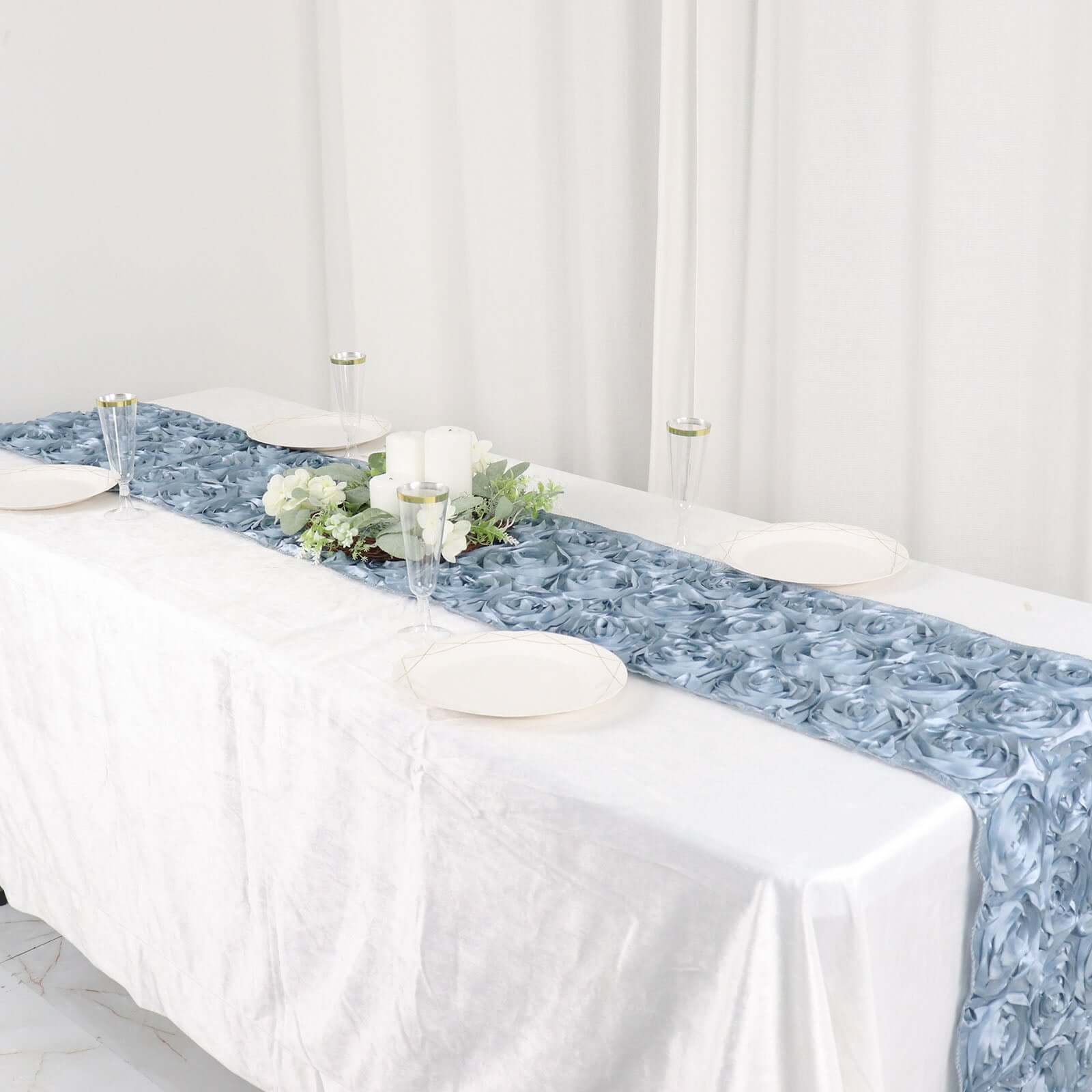 Rosette Satin 14"x108" Table Runner Dusty Blue - Grandiose Design