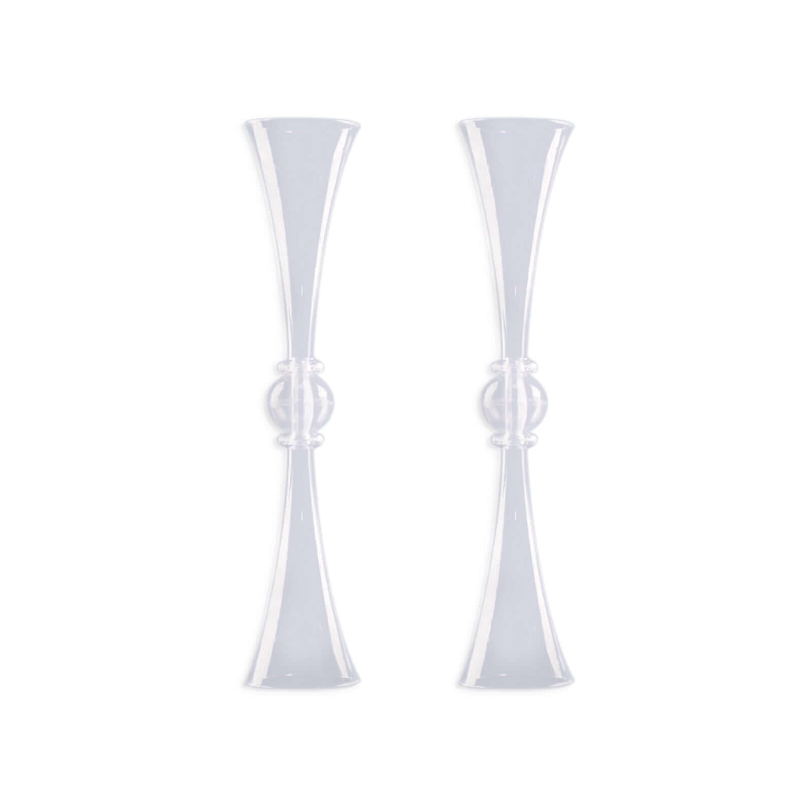 2-Pack Flower Vases Trumpet Design with Crystal Embellishments Clear - Reversible Plastic Centerpieces for Events 27"