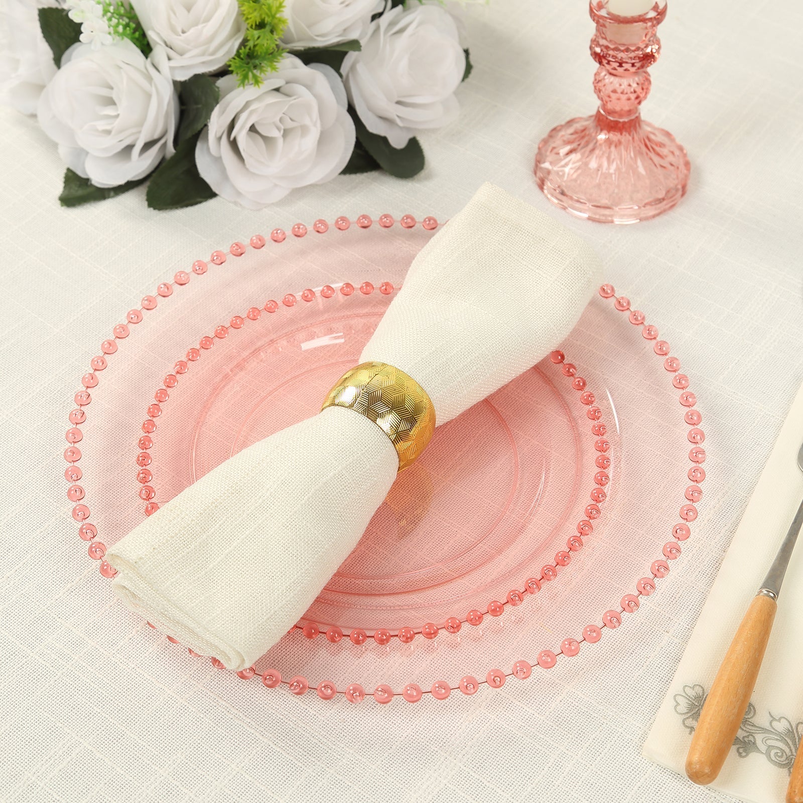 10-Pack Transparent Blush Plastic Dessert Plates – 8" Round with Beaded Rim, Disposable for Parties & Events