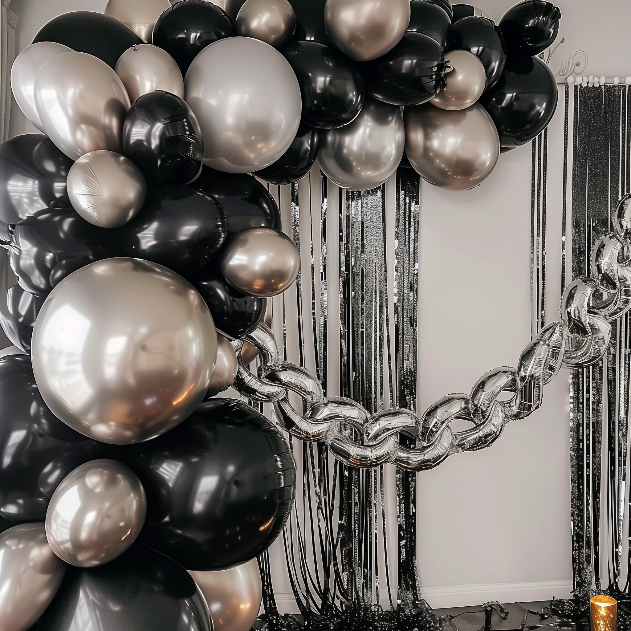 16ft Jumbo Chain Link Balloons in Silver, 30pack 8x12" Durable Foil Chain Balloons for 90s Hip Hop Party Decorations, Event Decor