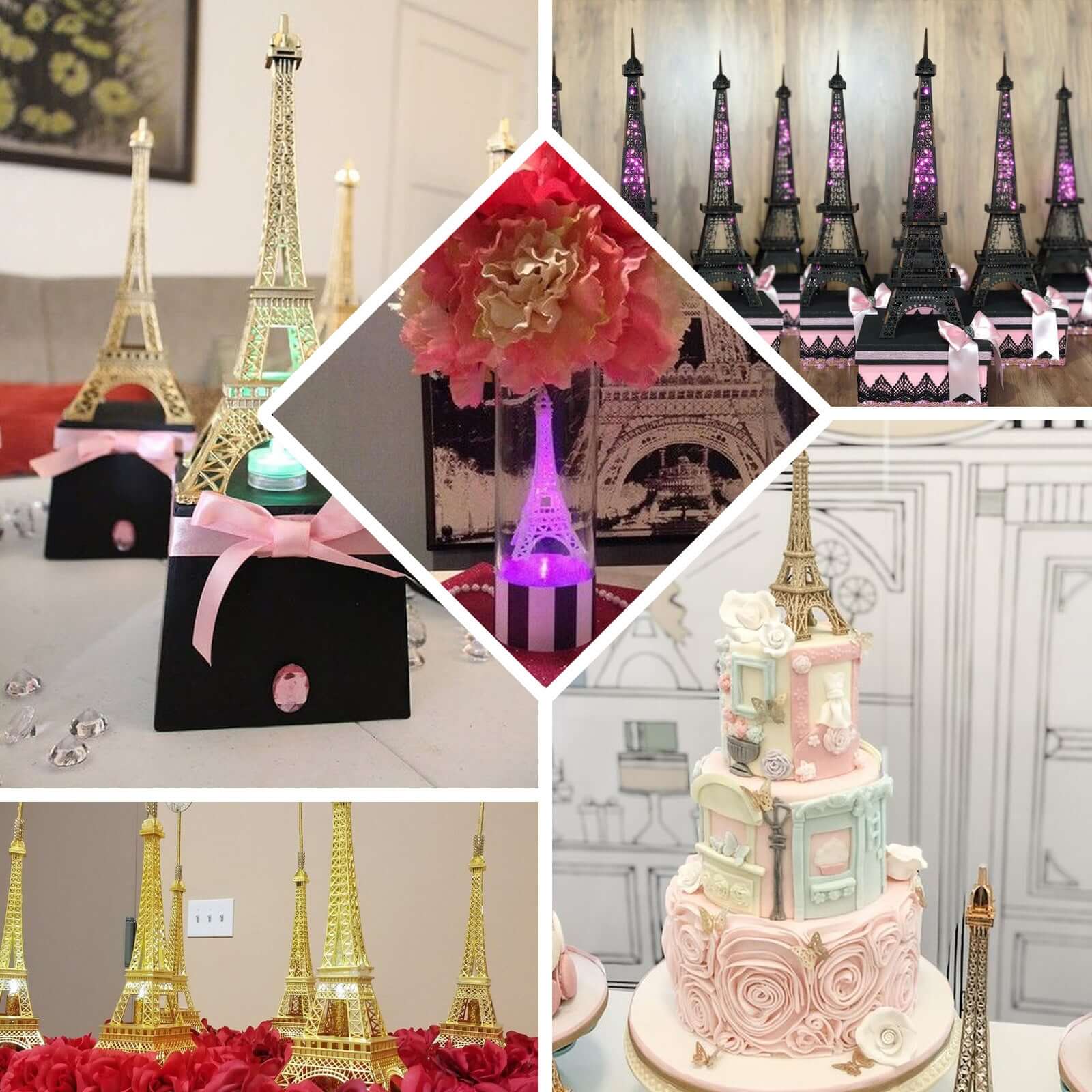 Eiffel Tower Table Centerpiece Metal Black - Stylish Decorative Cake Topper for Parties & Gatherings 10"