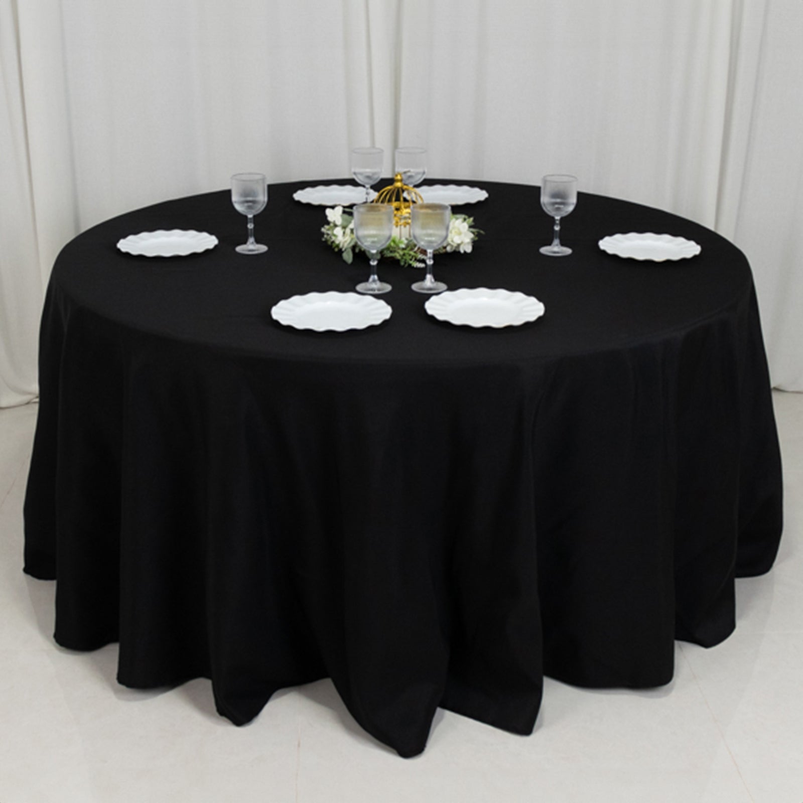 Fire Retardant Premium Polyester 120" Round Tablecloth Black - High-Performance Seamless Table Cover