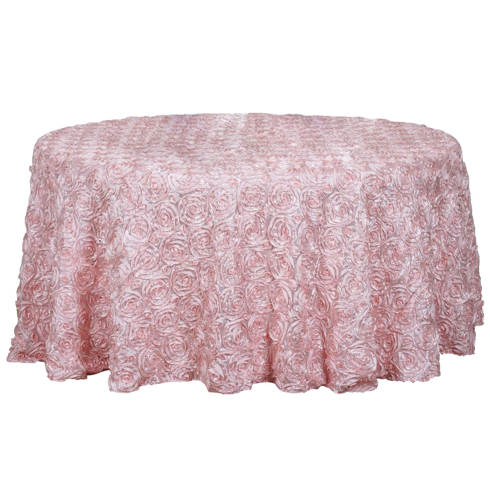 Satin 120" Round Tablecloth Blush - Grandiose 3D Rosette with Seamless Finish Table Cover