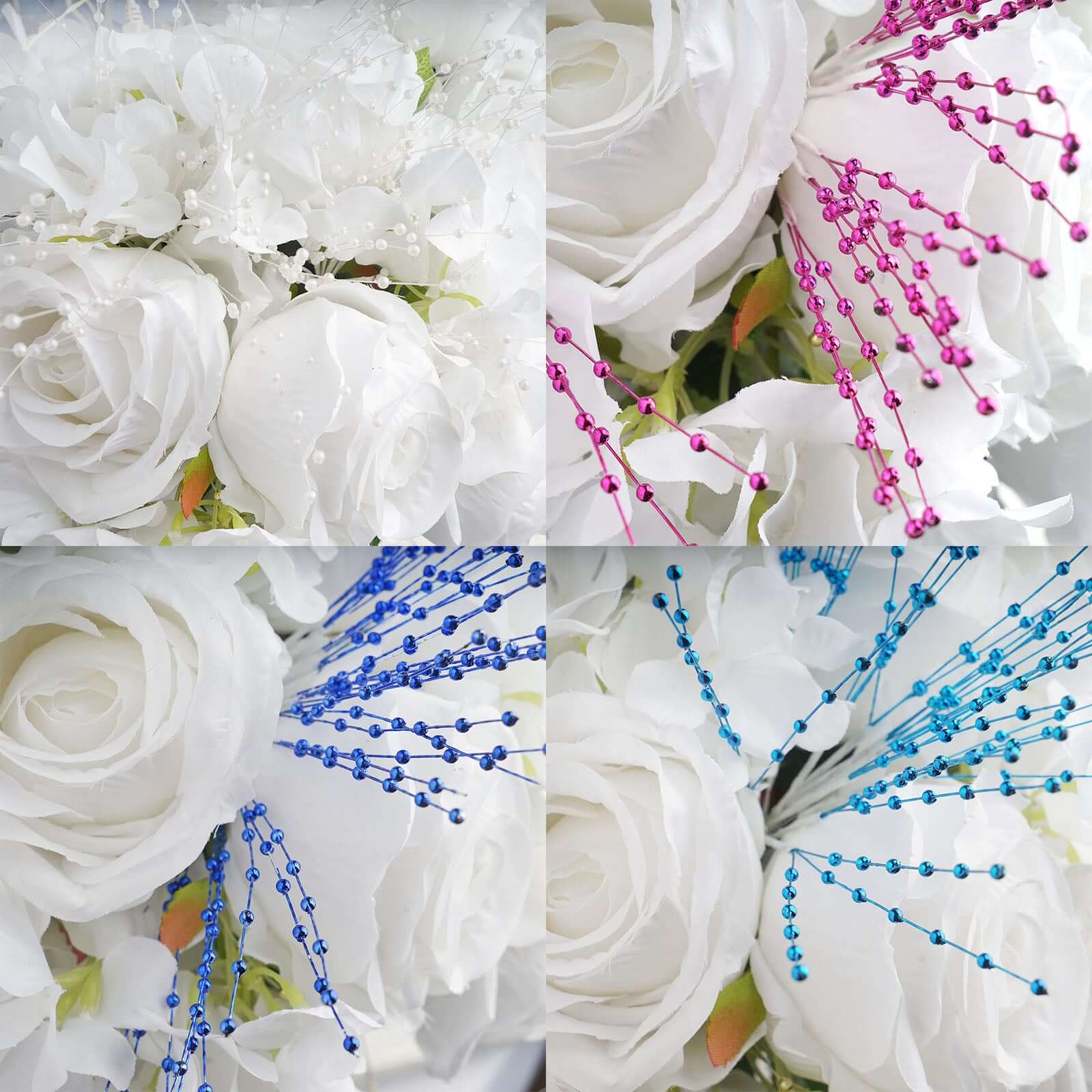 12 Bunches Faux Pearl Bead Spray Vase Fillers in Burgundy - Lustrous DIY Craft Beads 7"