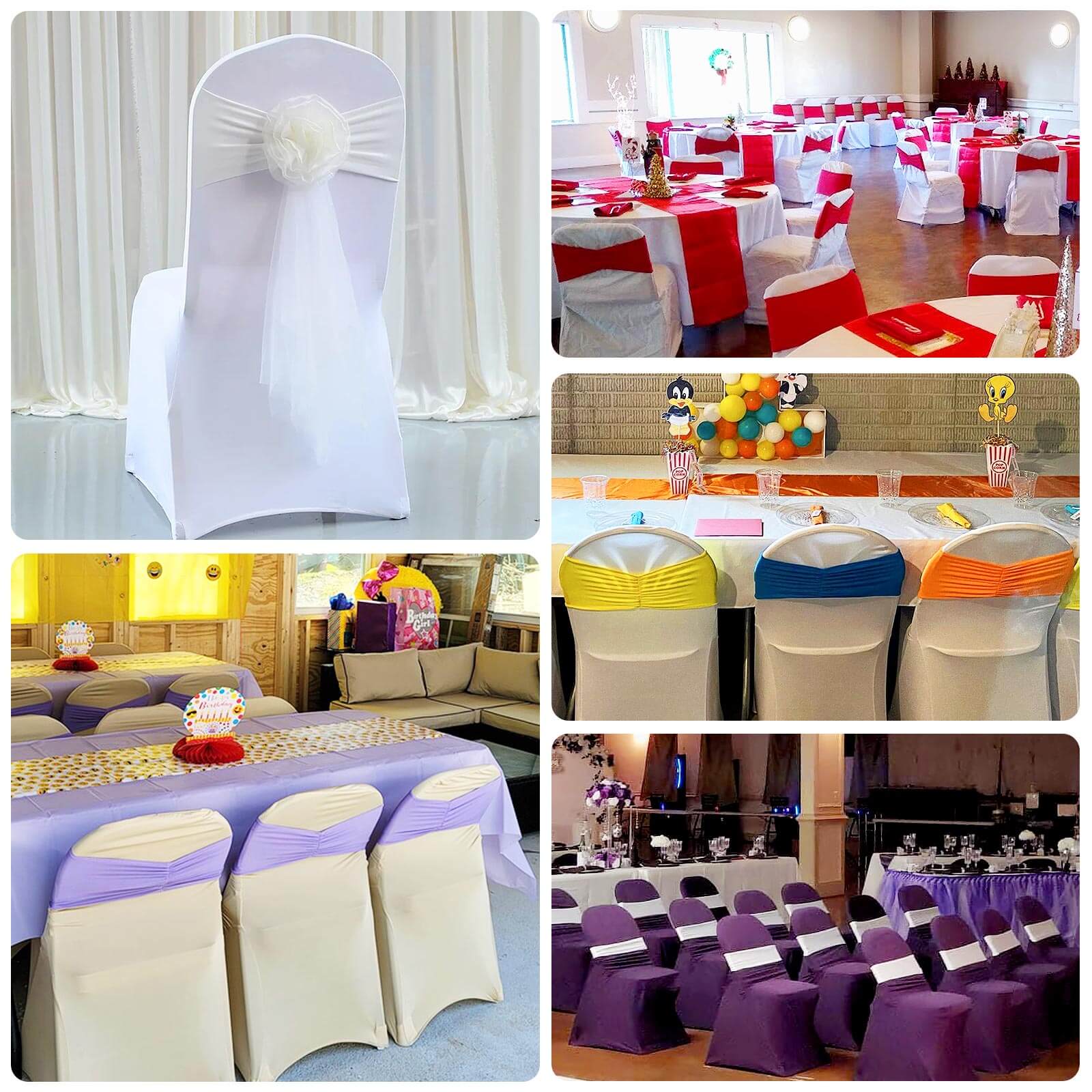 5 Pack Spandex Chair Sashes Lavender Lilac Ruffled Style - Wide Easy to Use Stretch Chair Bands 8"x13"