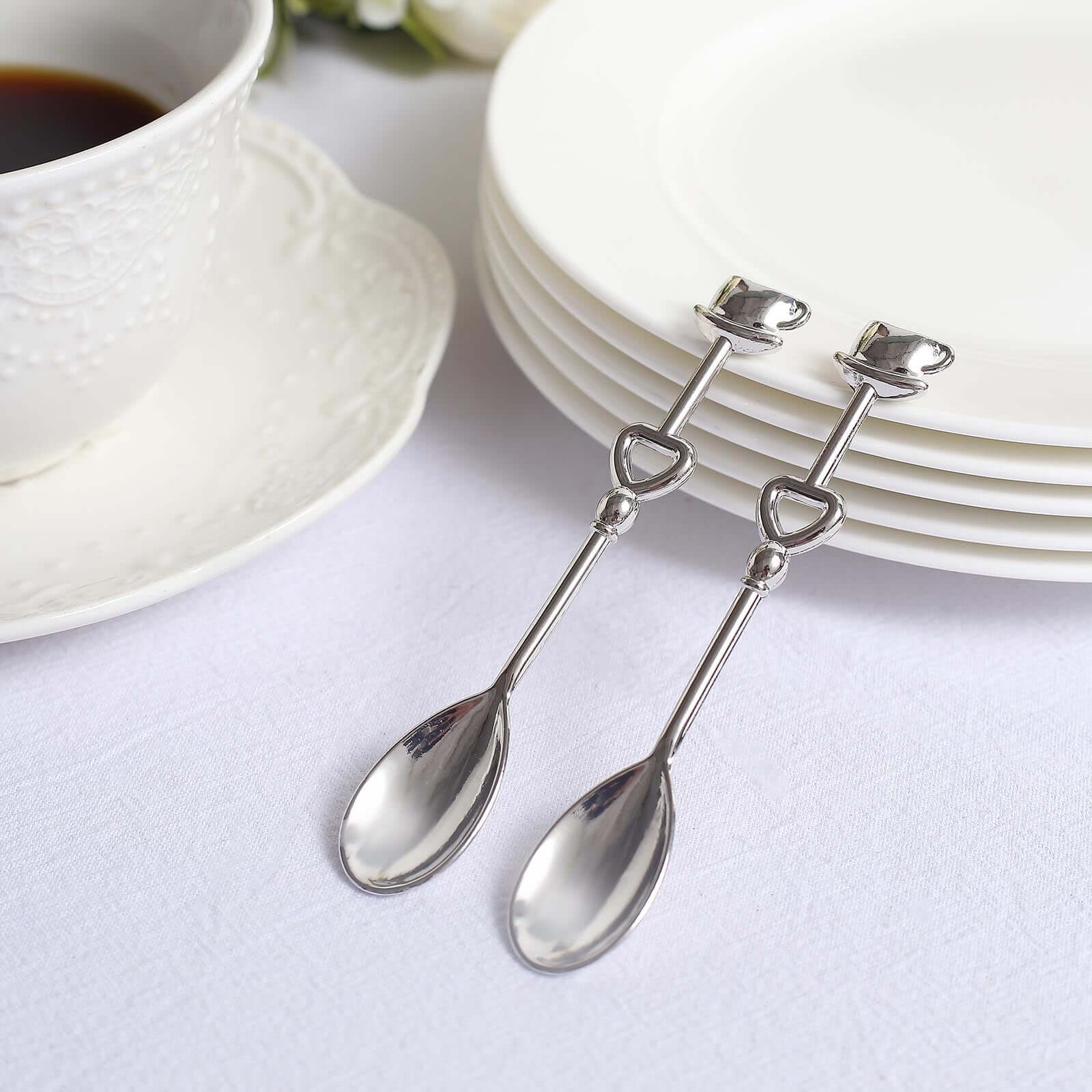 2 Pack 4" Silver Metal Couple Coffee Spoon Set Party Favors, Pre-Packed Wedding Souvenir Gift