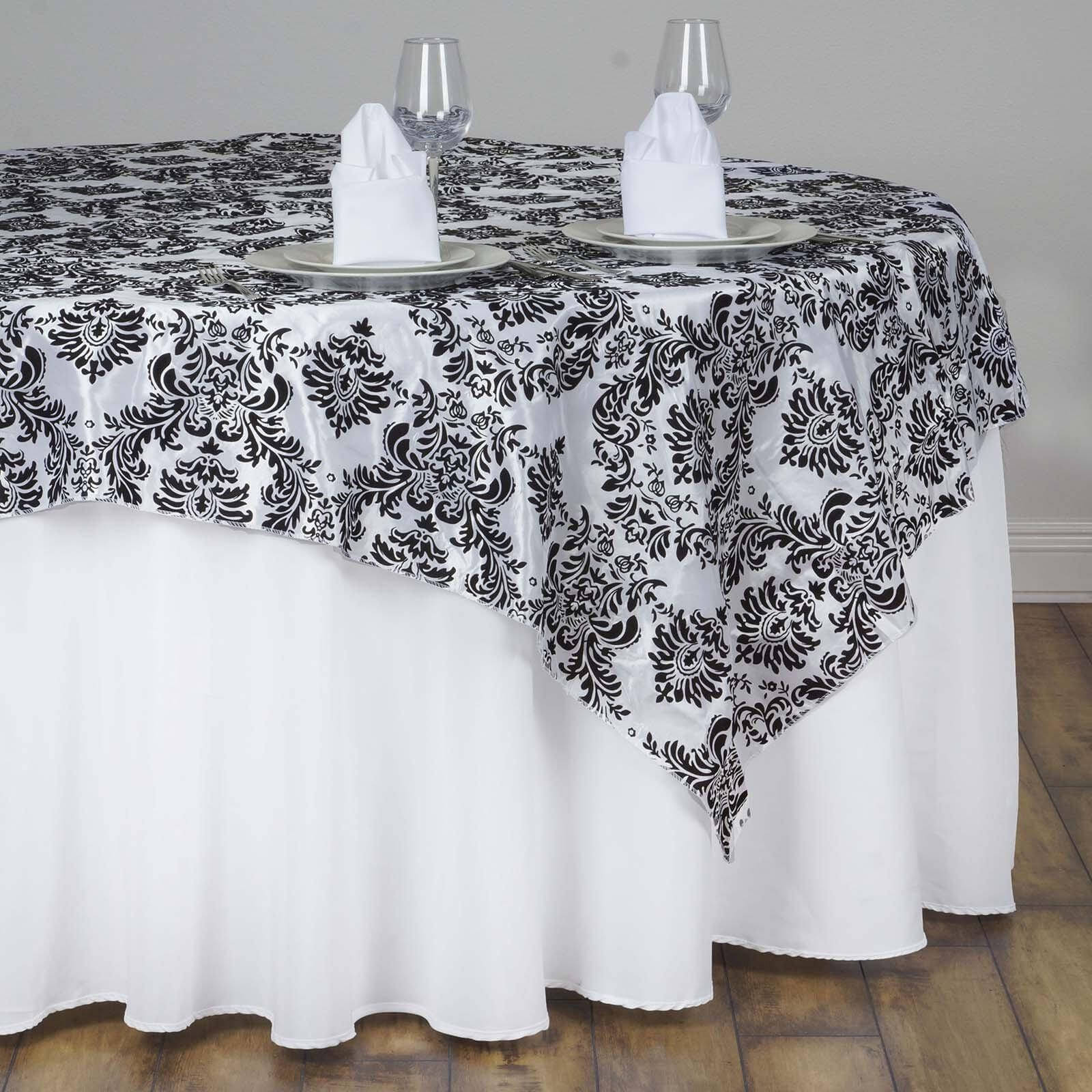 Flocking 60"x60" Table Overlay Square Tablecloth Black - Damask Design for Stylish Occasions