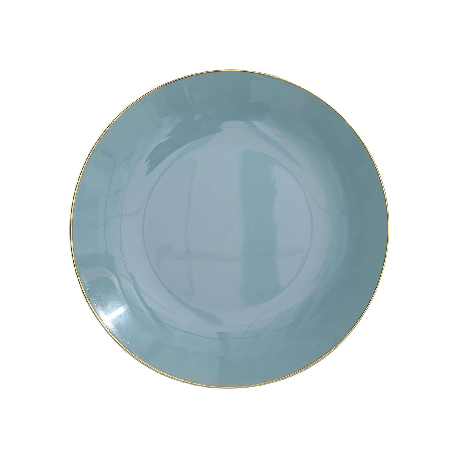 10-Pack Plastic 8" Round Dessert Plates in Dusty Blue with Gold Rim - Glossy Disposable Appetizer Salad Plates