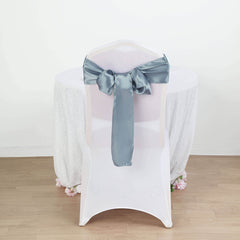 5 Pack Satin Chair Sashes Dusty Blue - Durable Chair Bows with Shiny Finish 6"x106"