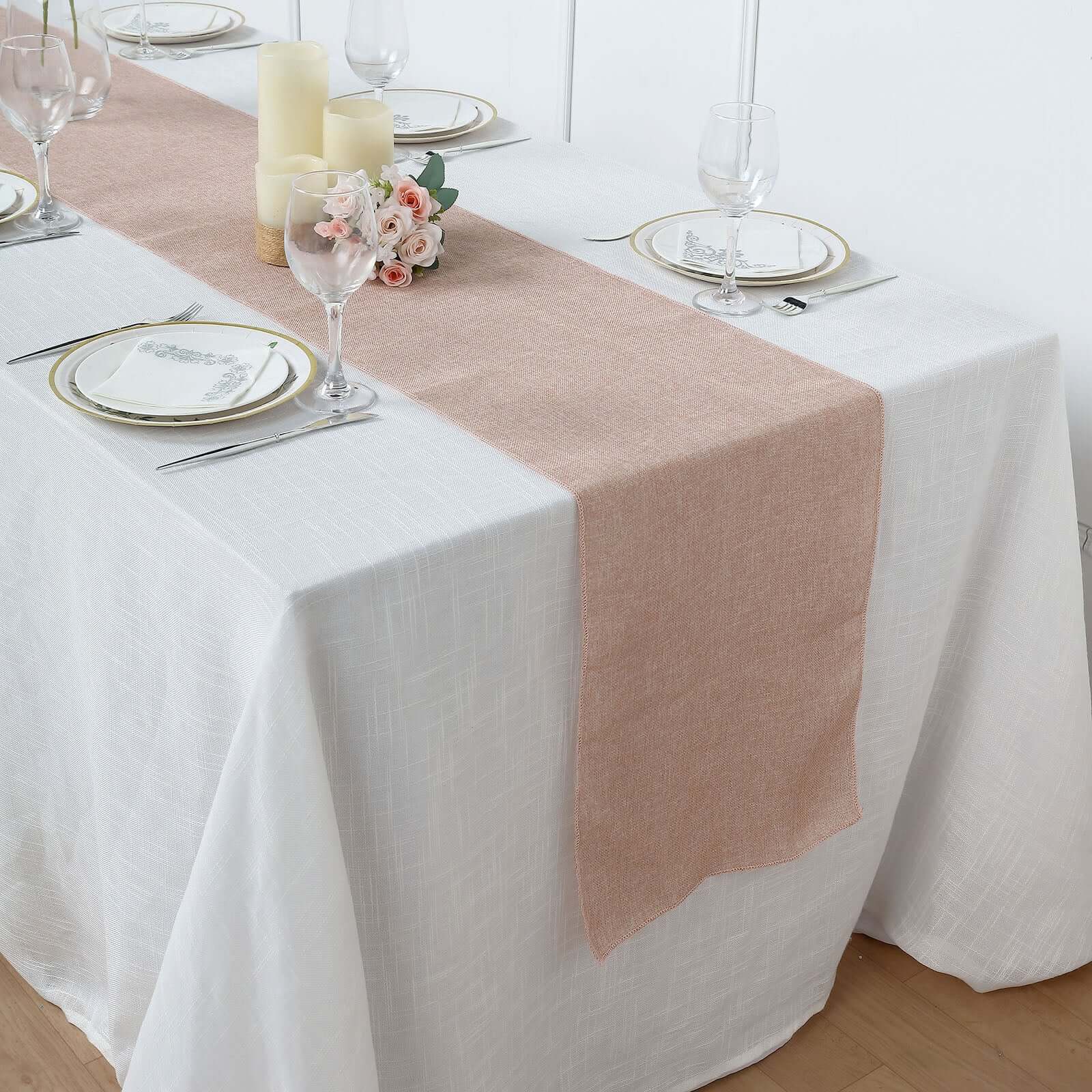 Faux Linen 14"x108" Table Runner Dusty Rose - Rustic Style Table Decor