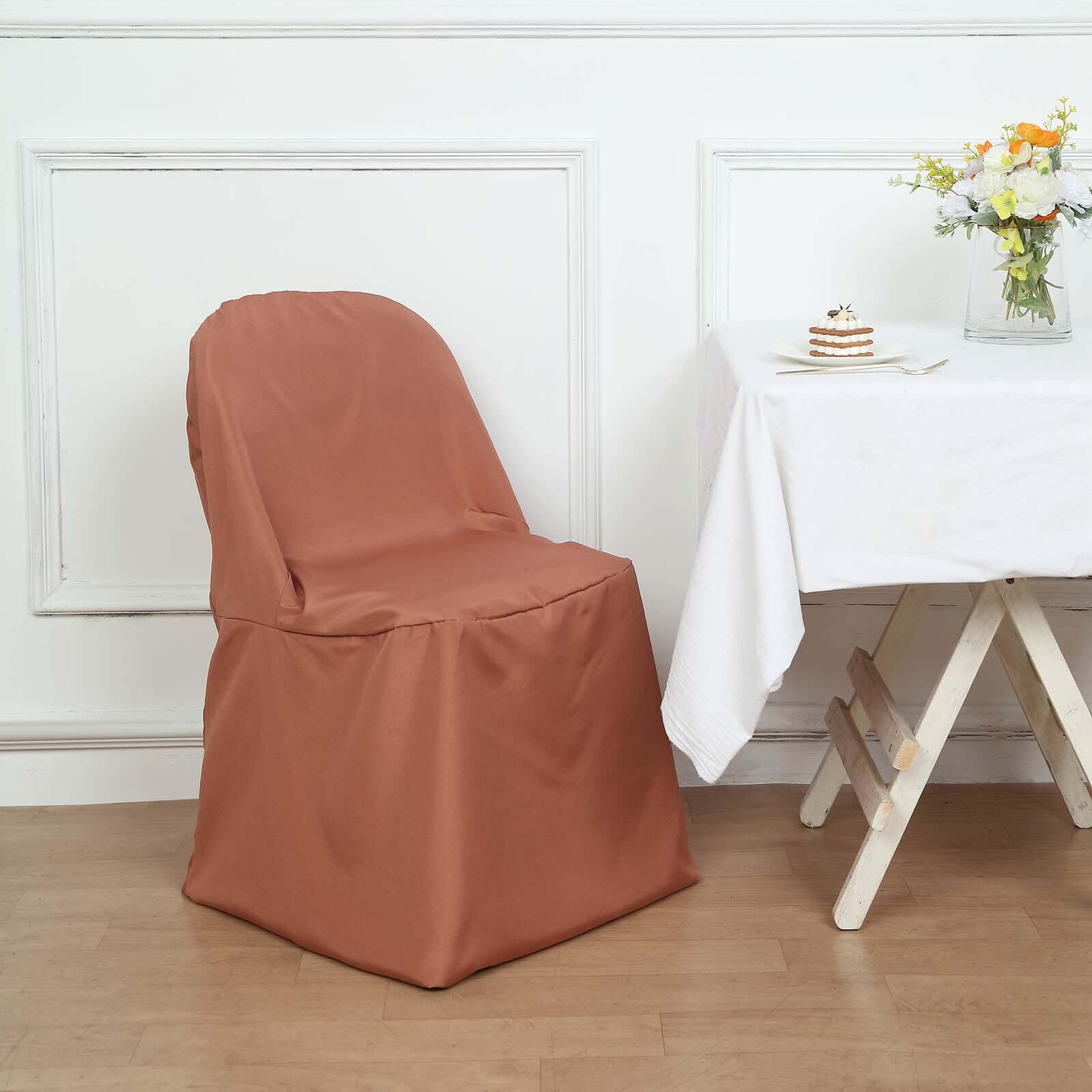 Polyester Slip On Folding Chair Covers Terracotta (Rust) - Stain-Resistant Reusable Durable Fabric
