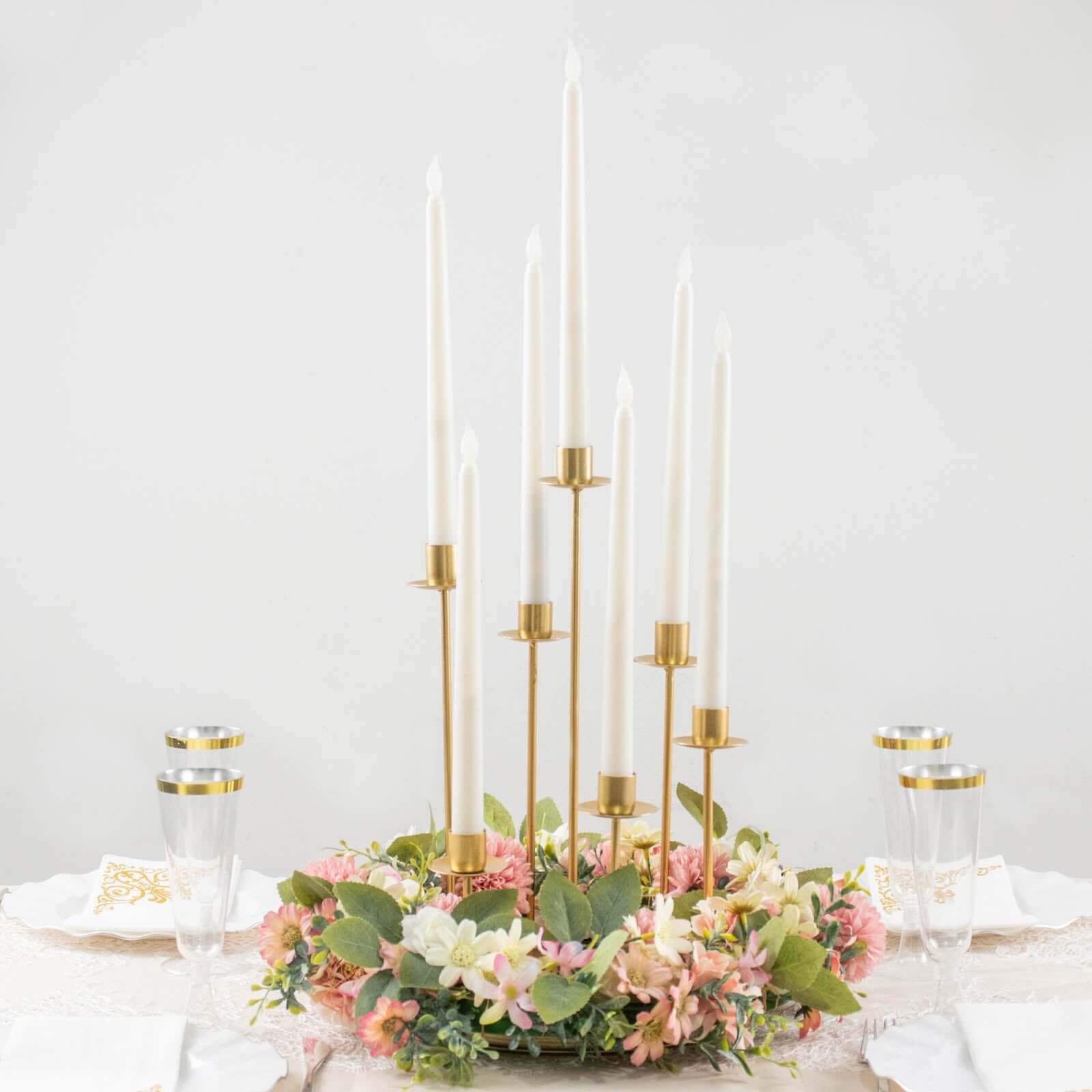 Cluster Candelabra Taper Candle Holder 7-Arm Gold Metal Wedding Centerpiece - Table Decor 15"