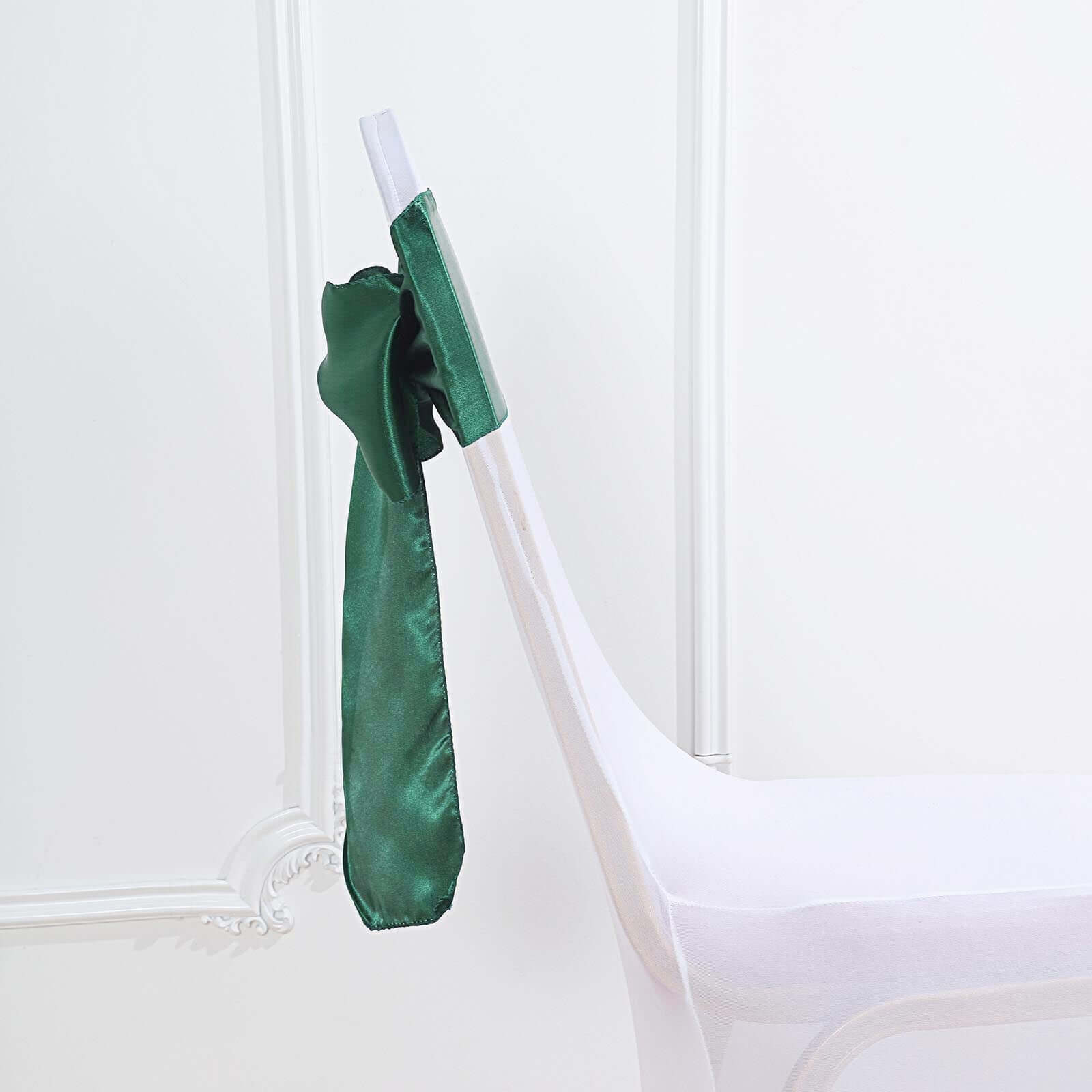 5 Pack Satin Chair Sashes Hunter Emerald Green - Durable Chair Bows with Shiny Finish 6"x106"