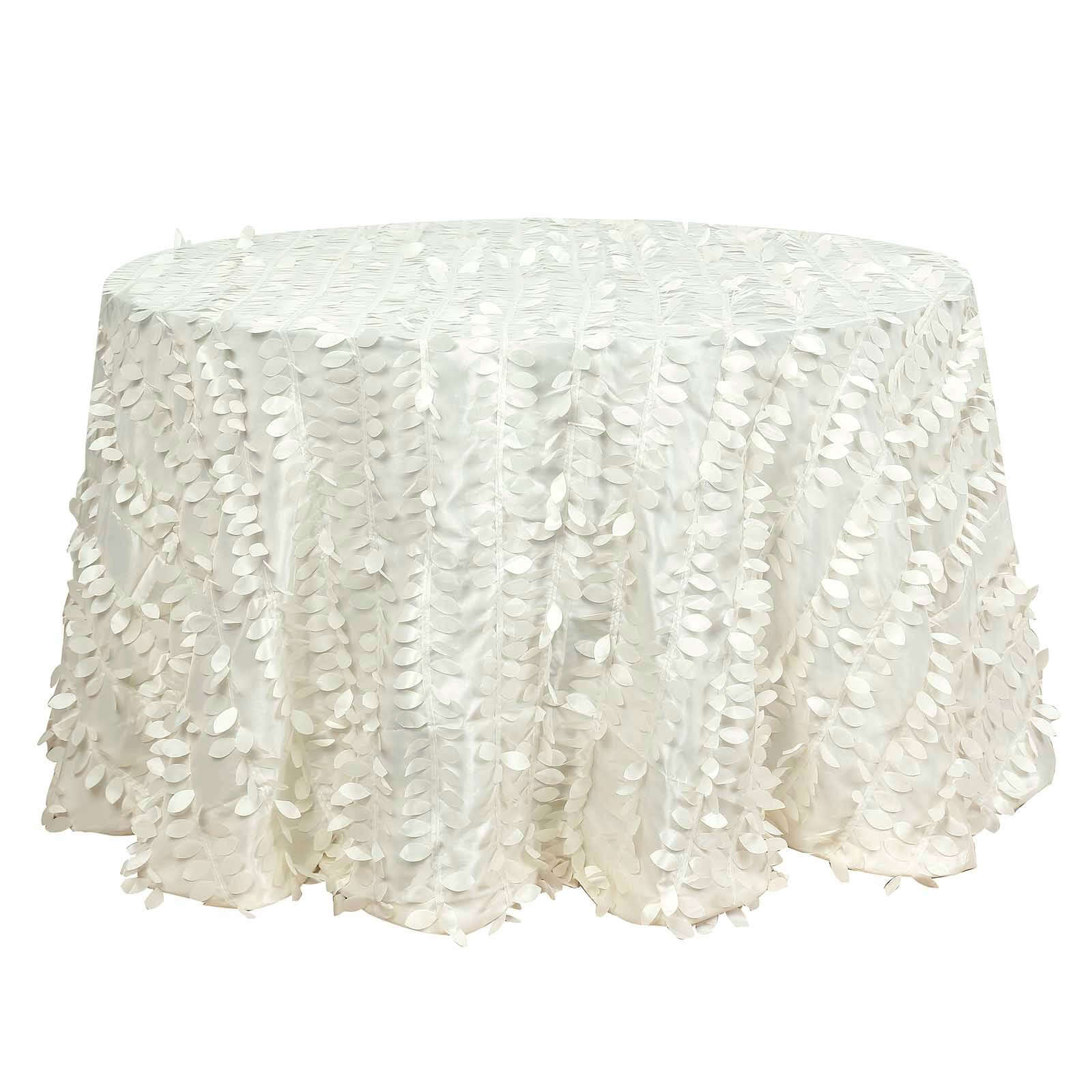Taffeta 120" Round Tablecloth Ivory | 3D Leaf Petal Design Seamless Table Cover