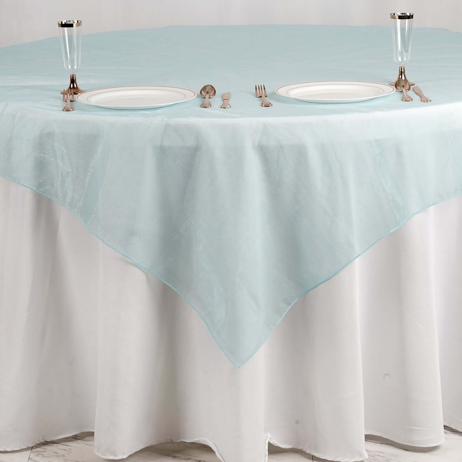 Organza 72"x72" Table Overlay Square Tablecloth Light Blue - Sheer Table Cover