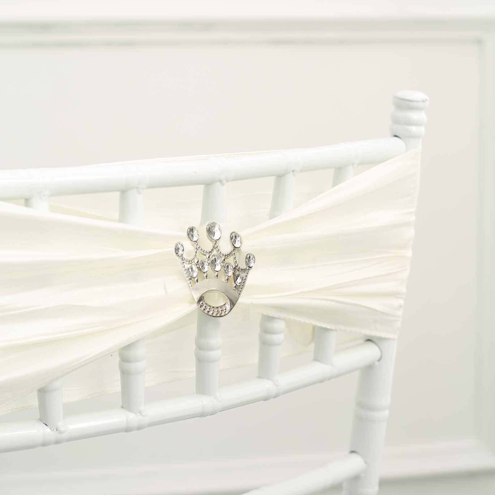 Rhinestone Metal Crown Sash Band Buckle Silver - Glittering Tiara Accent 2"