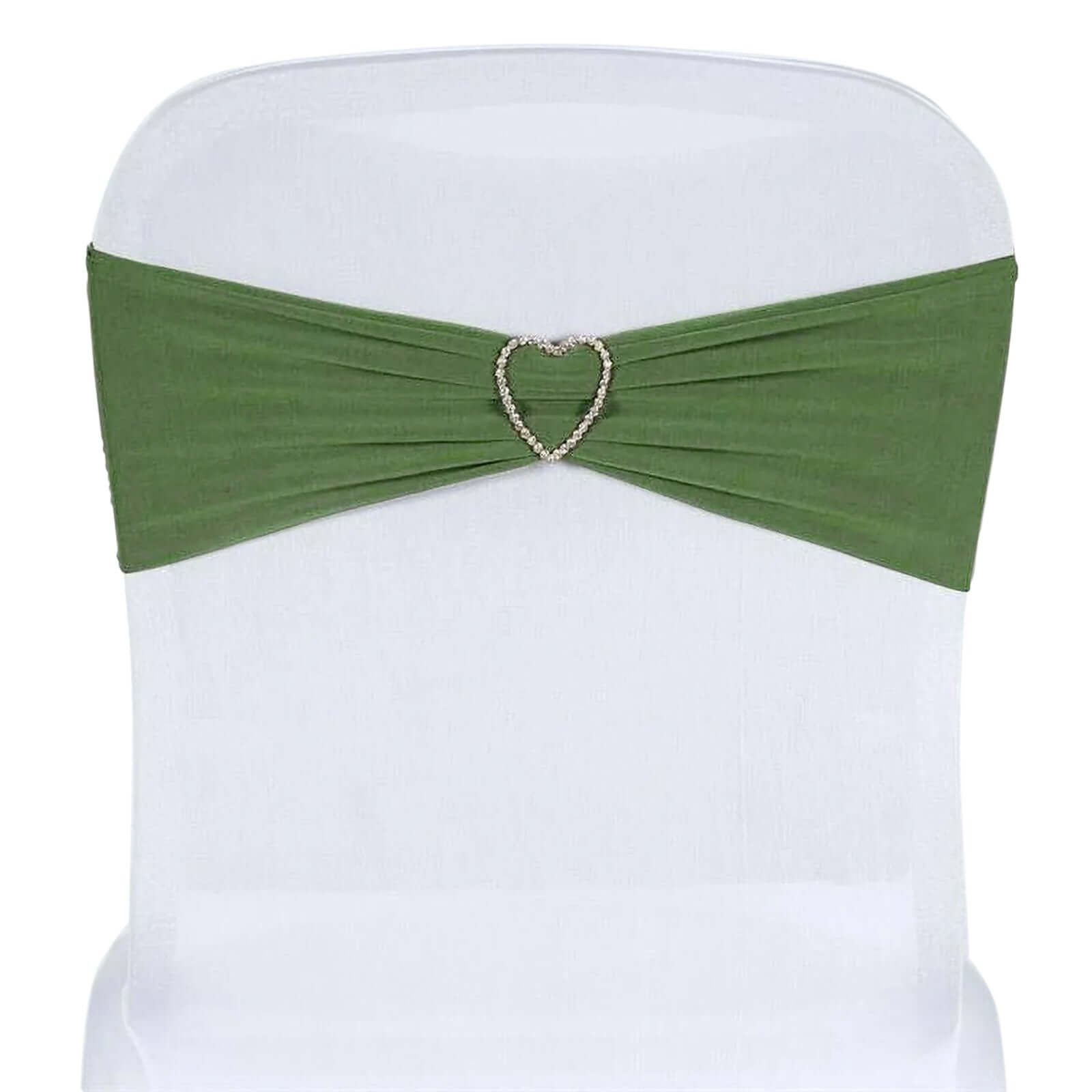 5 Pack Stretch Spandex Chair Sashes Olive Green - Fitted Finish Two Ply Heavy Duty Chair Bands 5"x12"