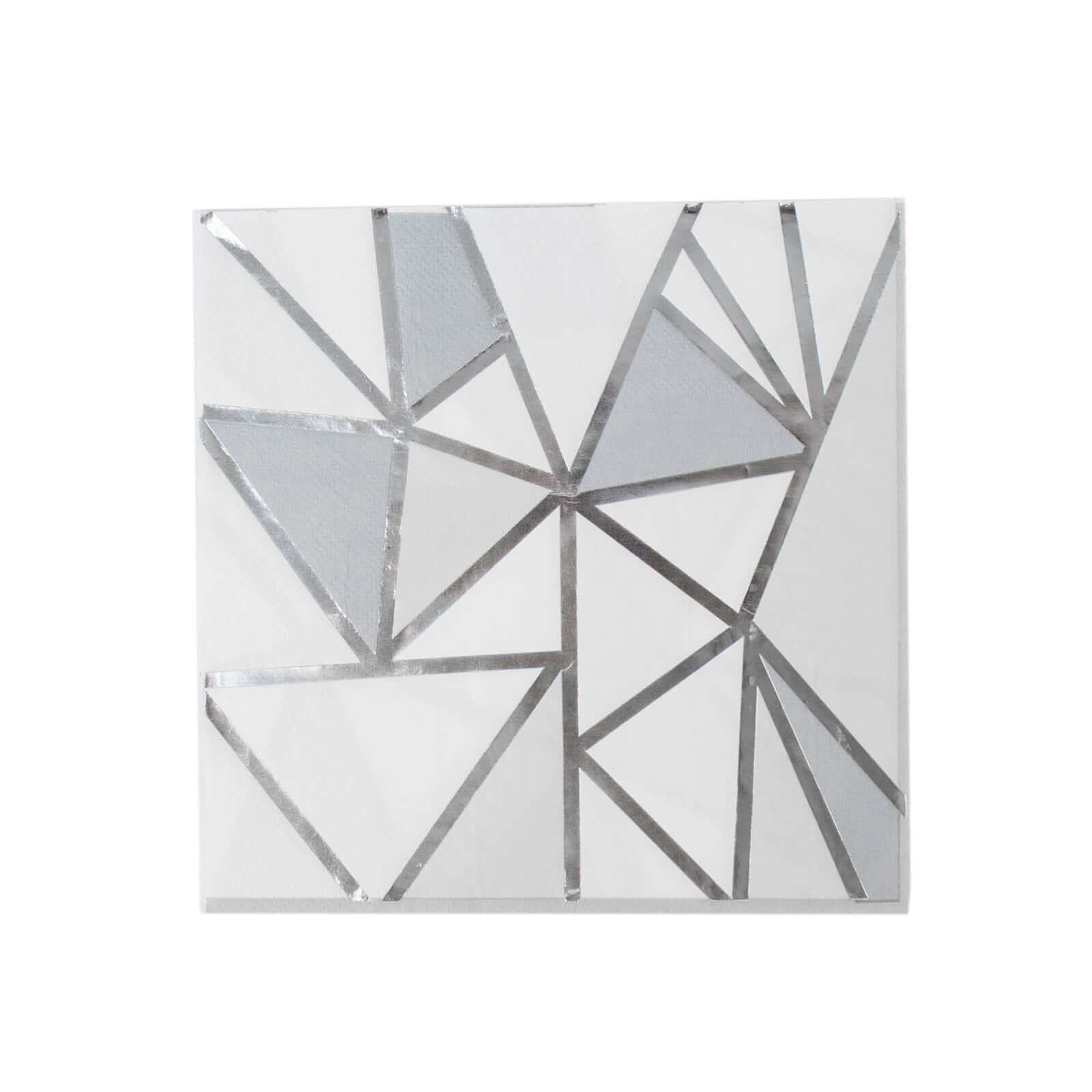 20-Pack Paper Party Napkins with Geometric Silver Foil Print - 2 Ply Soft Disposable Beverage Napkins for Weddings 6.5"x6.5"