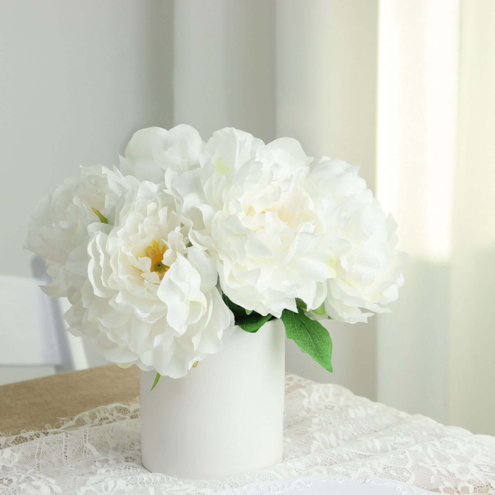 2 Bushes 17" White Artificial Silk Peony Flower Bouquets, Real Touch Peonies Spray