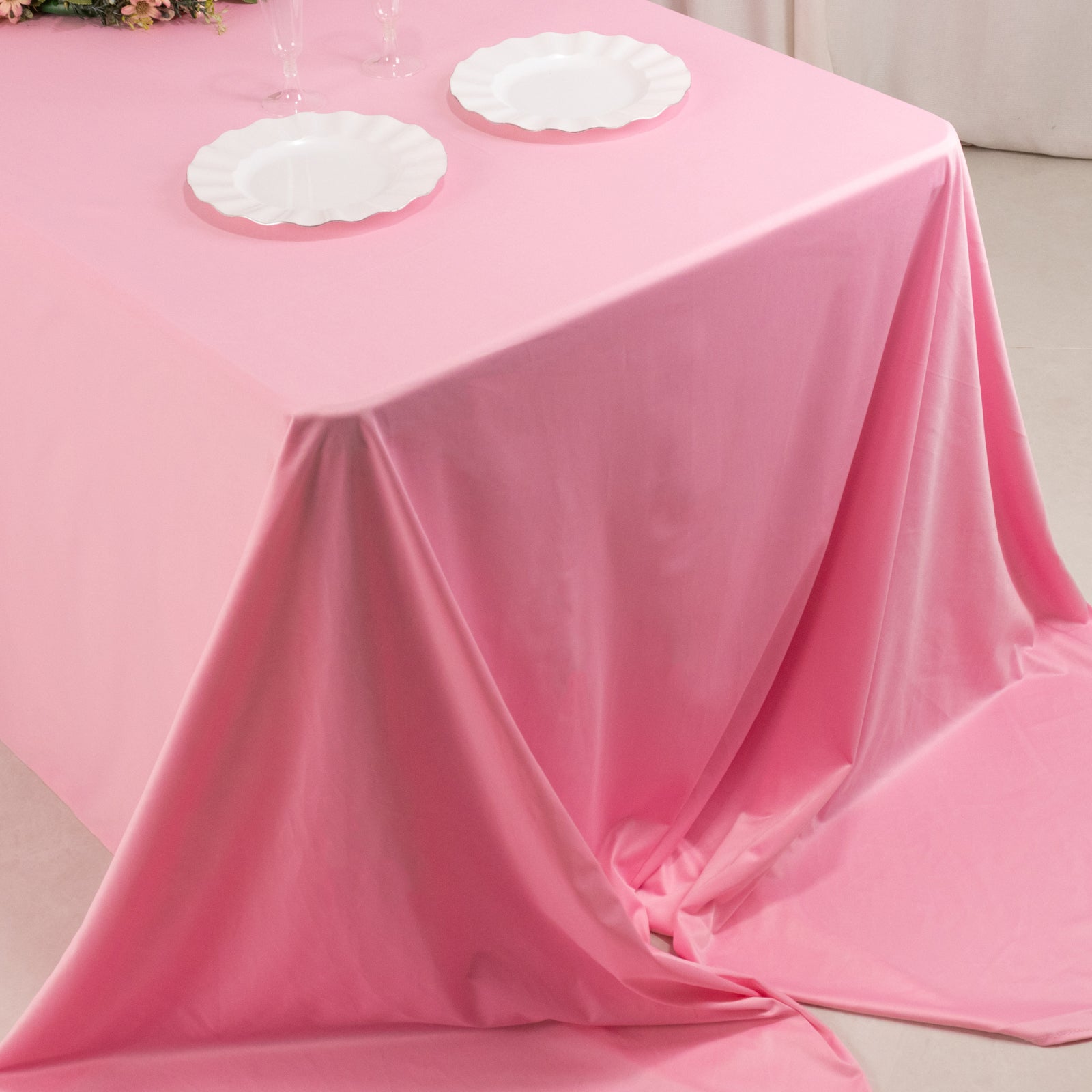Scuba Rectangular 90"x156" Tablecloth Pink - Wrinkle Free, Stain Resistant & Seamless Table Cover