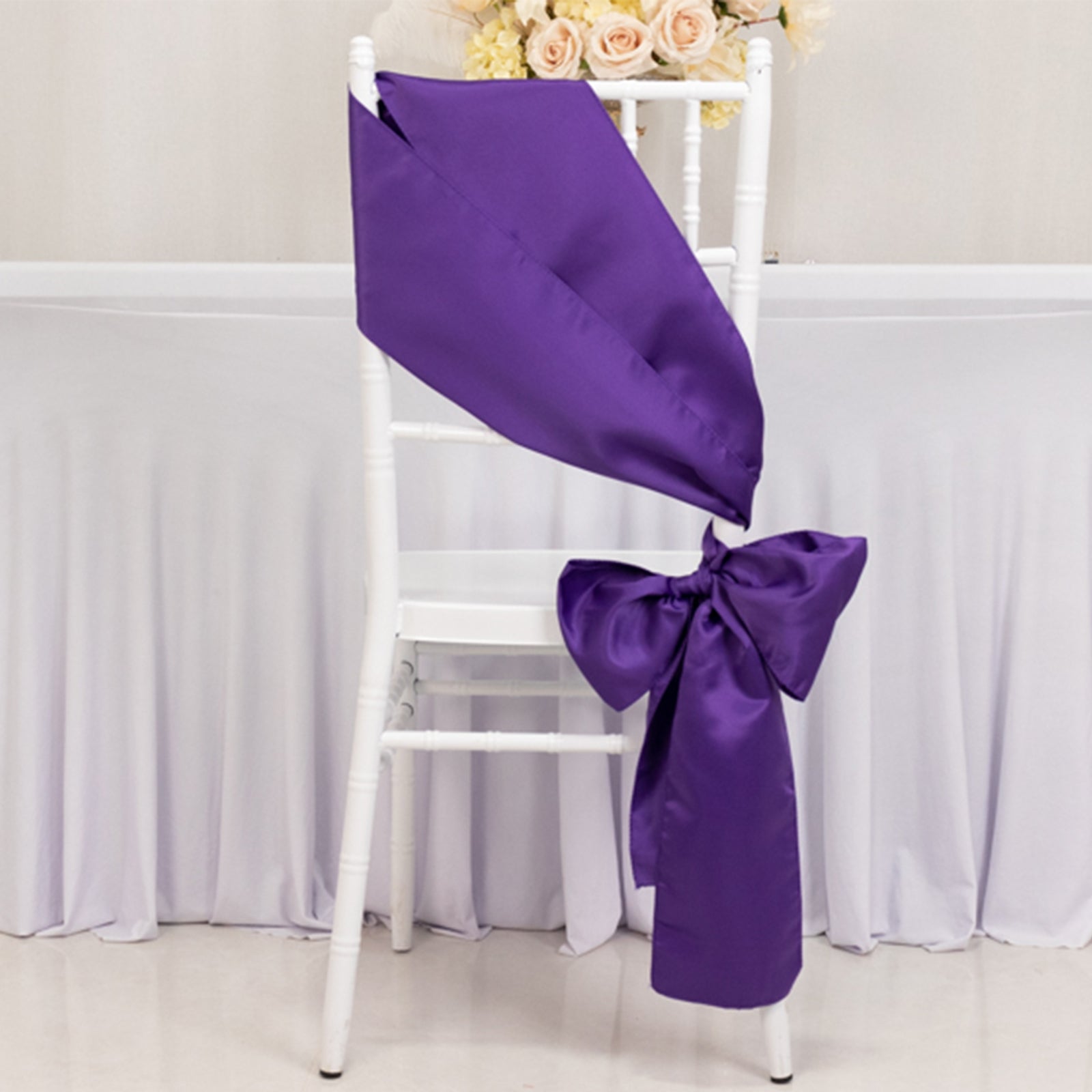 5 Pack Lamour Satin 6"x106" Chair Sashes Purple - Stylish Reusable Decorative Bows