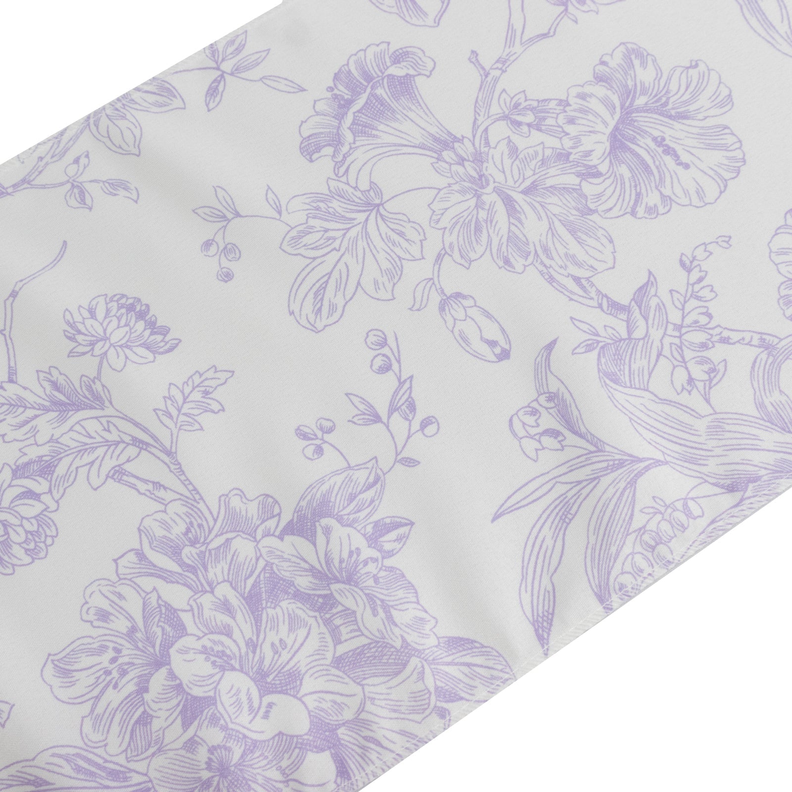 Polyester Table Runner 12"x108" White with Lavender Lilac French Toile Floral Print - Stylish Reusable Table Décor