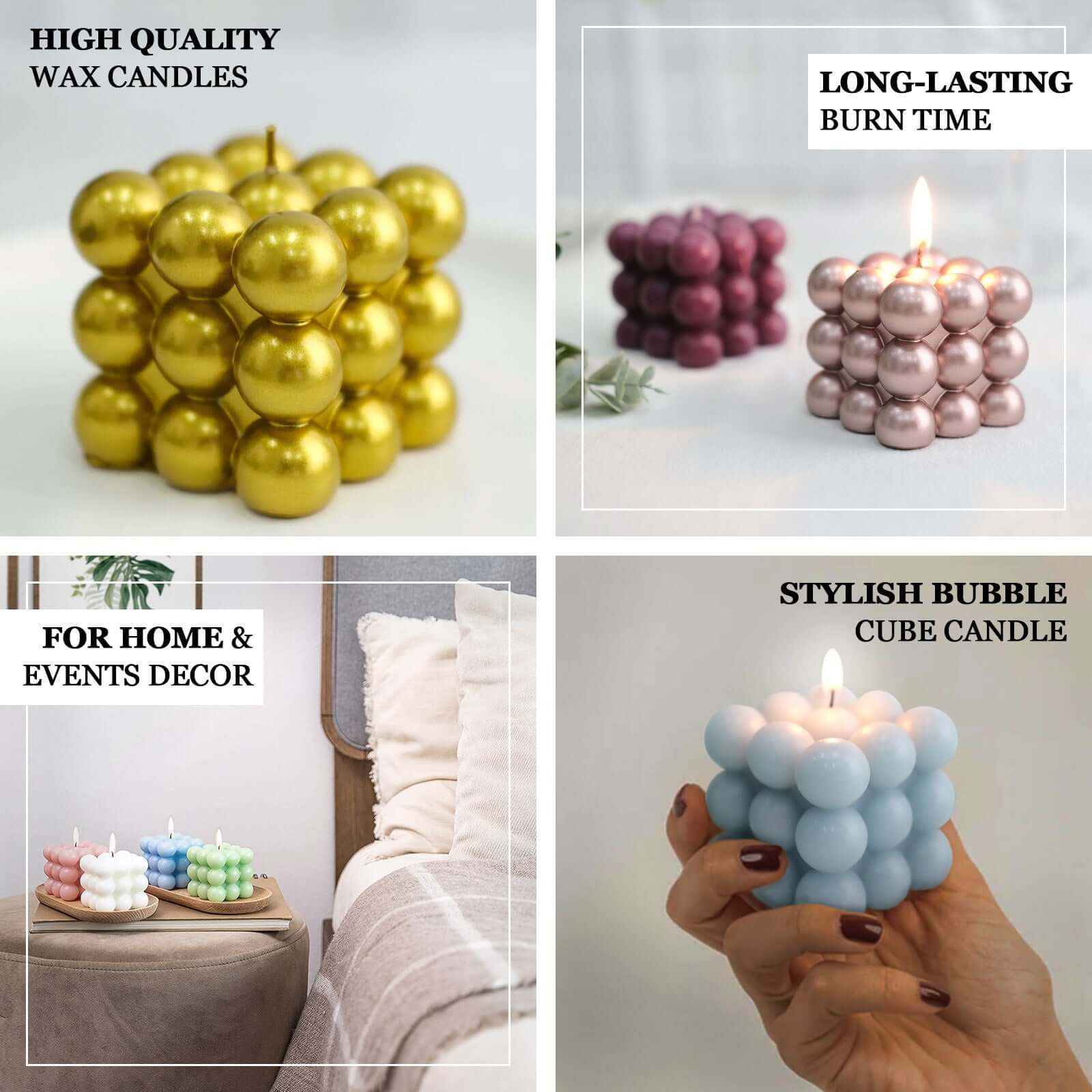 2-Pack Decorative Paraffin Wax Candles Bubble Cube Design Sage Green - Unscented Long Burning Pillar Candle Set 2"