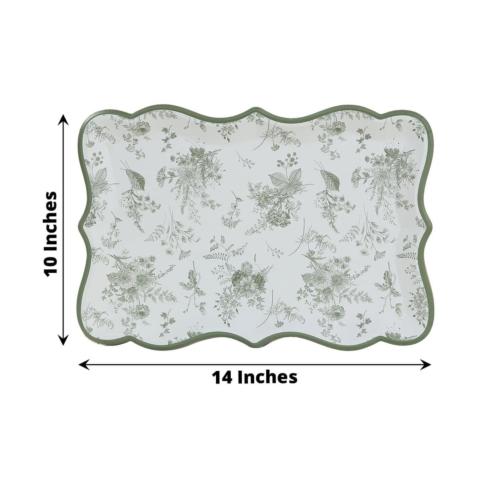 10-Pack Paper 14"x10" Rectangle Serving Trays White/Sage Green with French Toile Pattern for Weddings & Parties