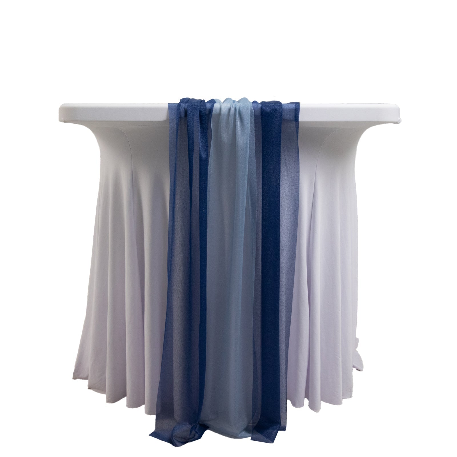 20-Pack 9ft Sheer Table Runners – Navy Blue/Dusty Blue Shimmer Sheer Drapes, Wrinkle-Free