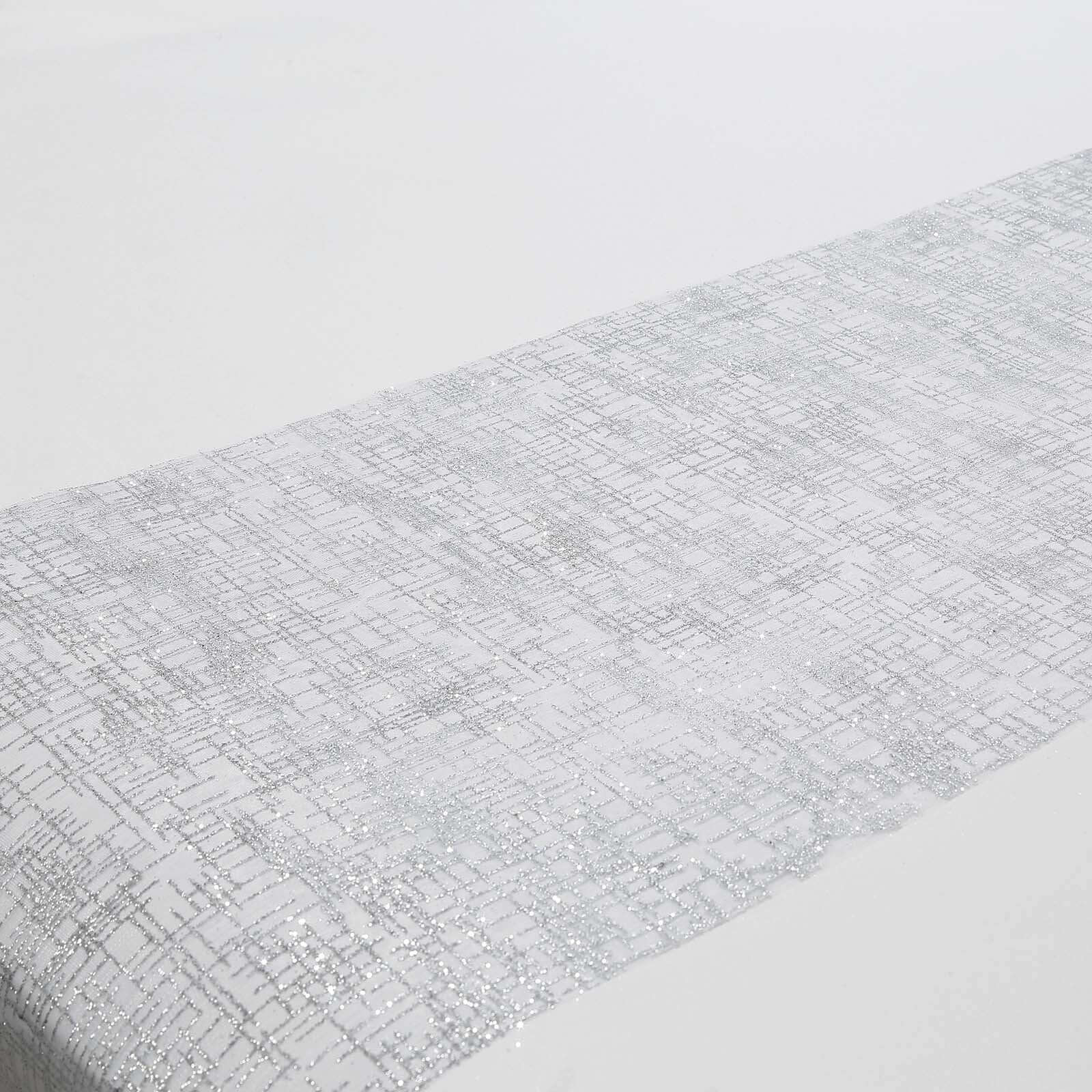 Mesh 11"x108" Table Runner Metallic Silver - Glitter Design for Convenient Event Decoration