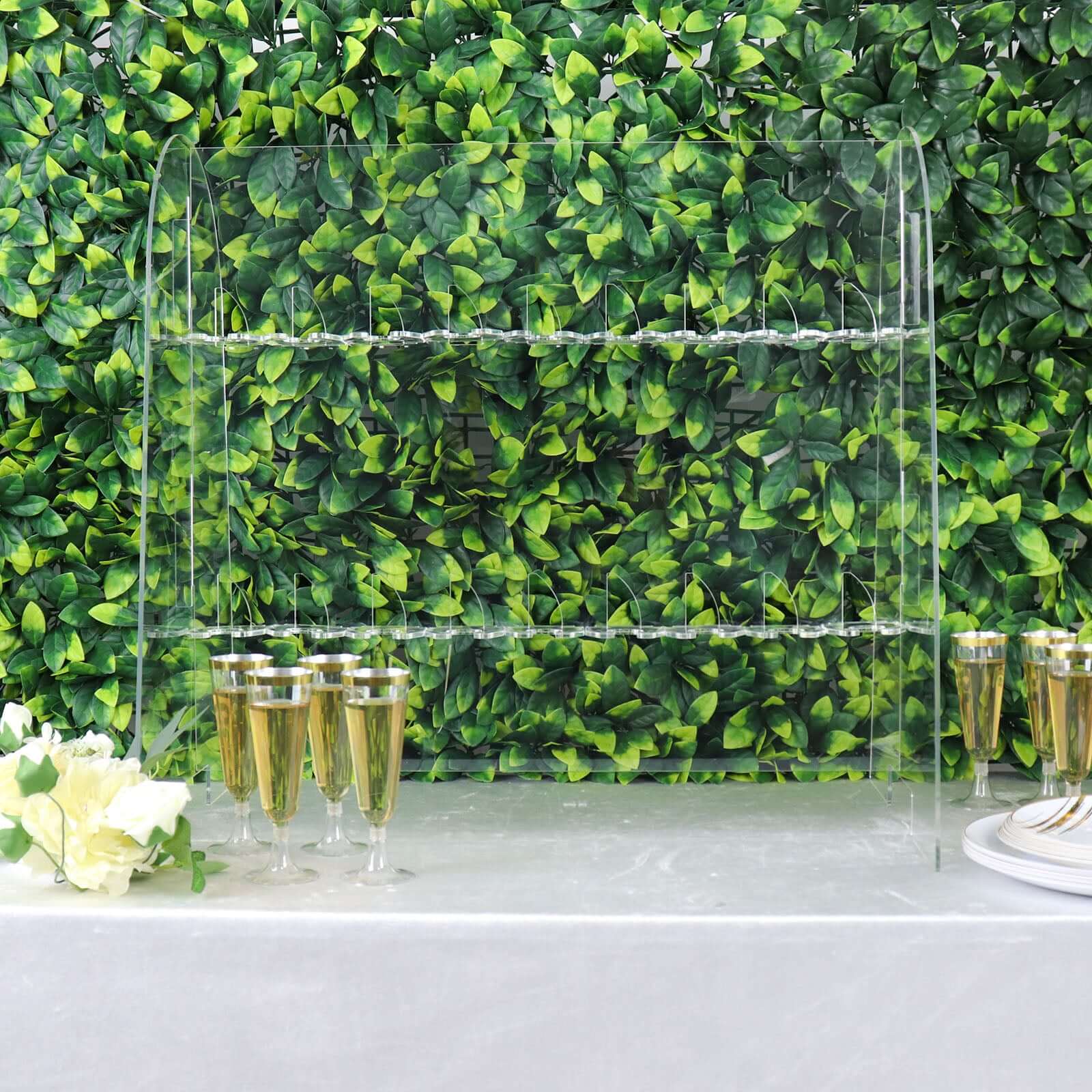2-Tier Acrylic Champagne Glass Holder Display Stand Table Top Clear with 18 Hooks for Events & DIY Bars 25"