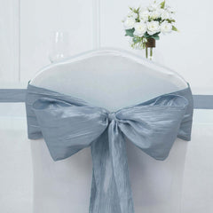 5 Pack Taffeta 6"x106" Chair Sashes Dusty Blue Accordion Crinkle Texture - Stylish Decor for Weddings & Gatherings