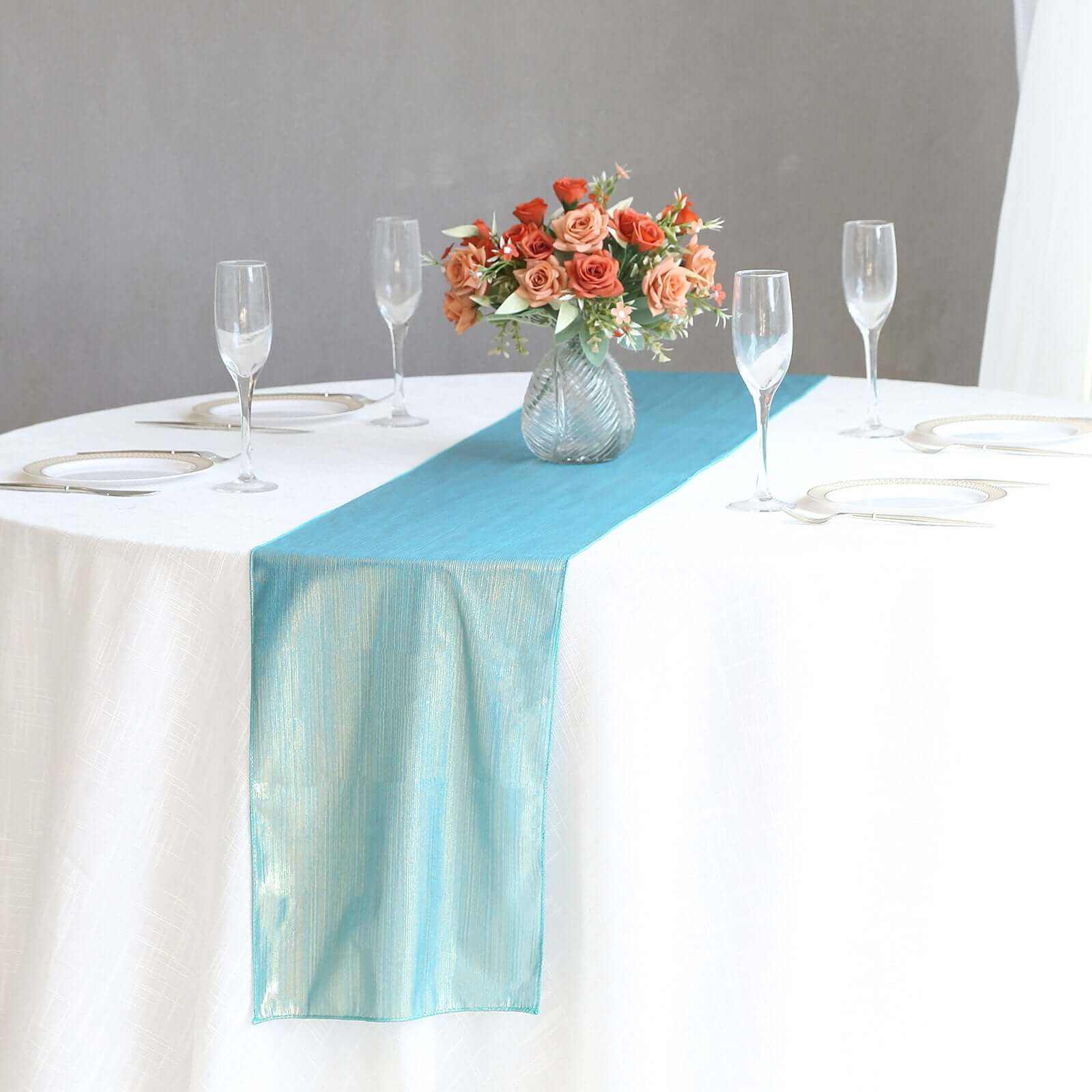 Polyester 12"x108" Table Runner Turquoise Shimmer Sequin Dots - Wrinkle-Free Finish Table Linen