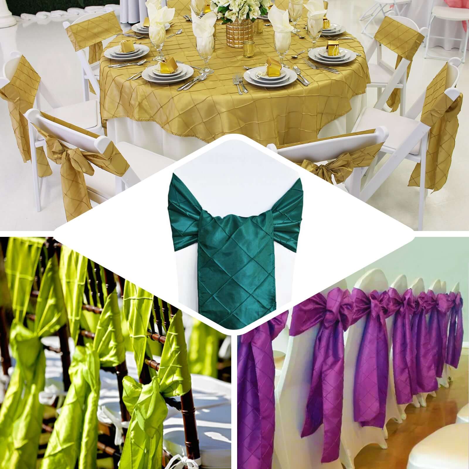 5 Pack Taffeta Chair Sashes Turquoise Pintuck Pattern with Smooth Metallic Finish 7"x106"