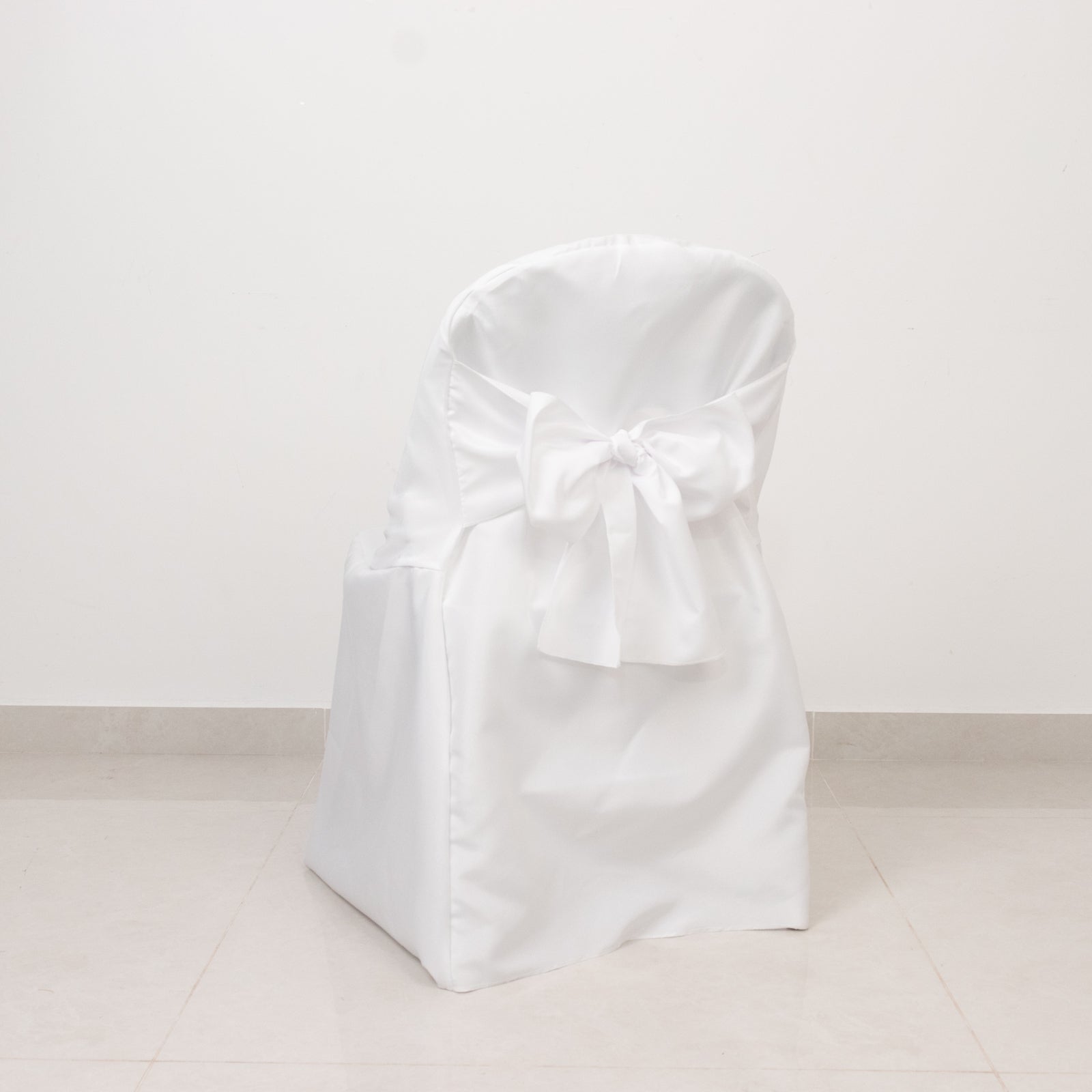 10-Pack Polyester Slip-On Folding Chair Covers with Attached Sashes – White Durable Reusable Covers for Wedding & Event Decor