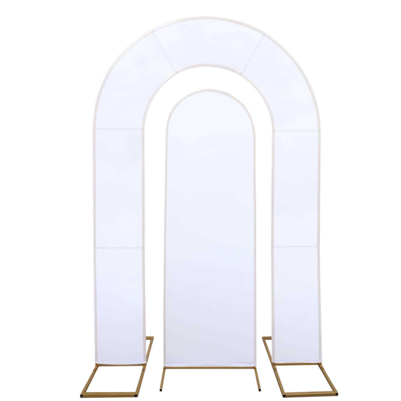 Set of 2 White Spandex Fitted Wedding Arch Covers for Round Top and Double Arch Chiara Backdrop Stands - 6ft,8ft