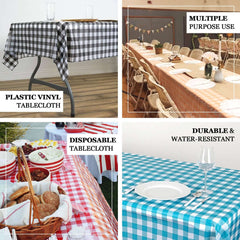 Plastic Table Cover White/Yellow Checkered Rectangle - Lightweight PVC Disposable Tablecloth 54"x108"