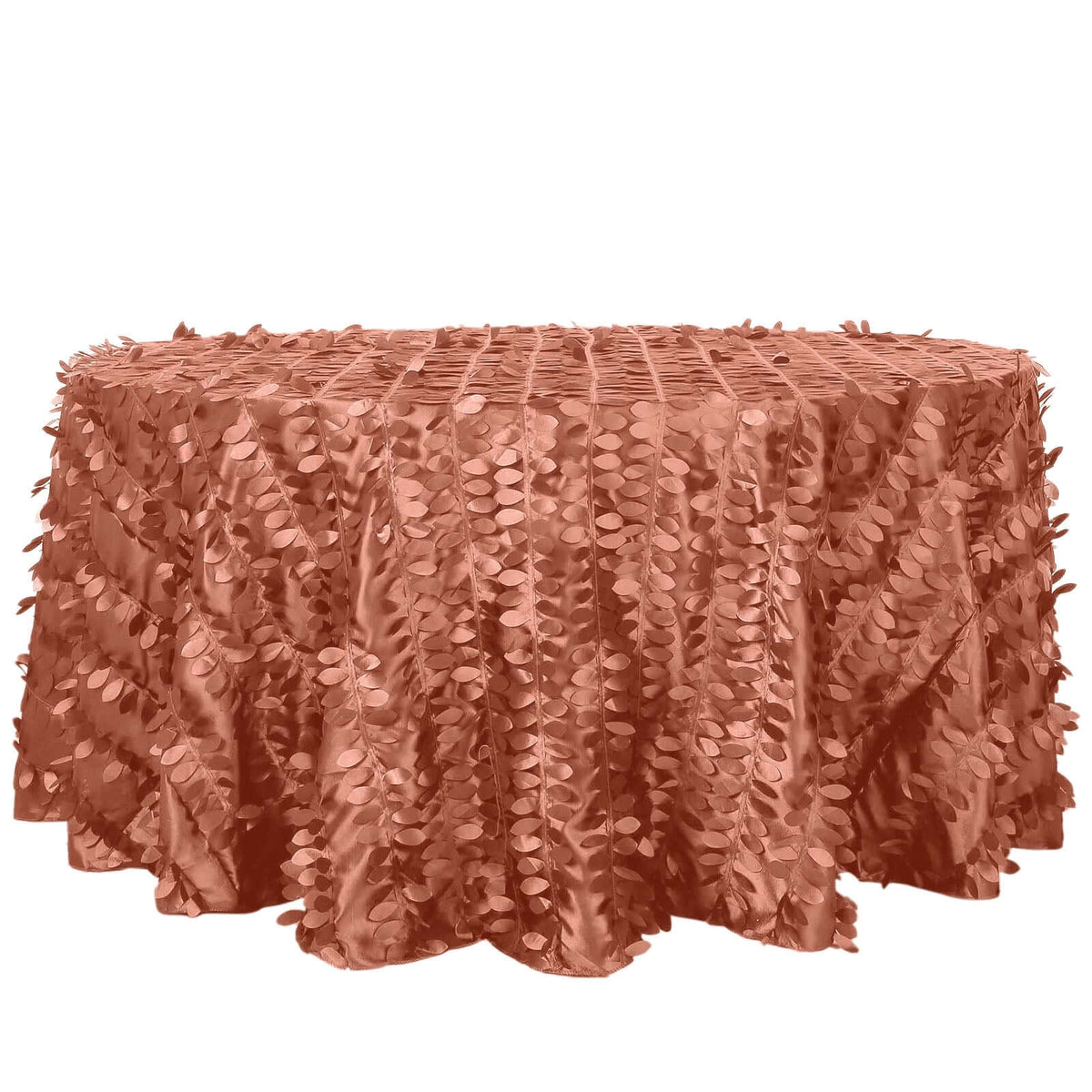 Taffeta 120" Round Tablecloth Terracotta (Rust) | 3D Leaf Petal Design Seamless Table Cover