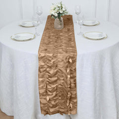 Taffeta Fabric 12"x108" Table Runner Taupe - 3D Leaf Petal Design